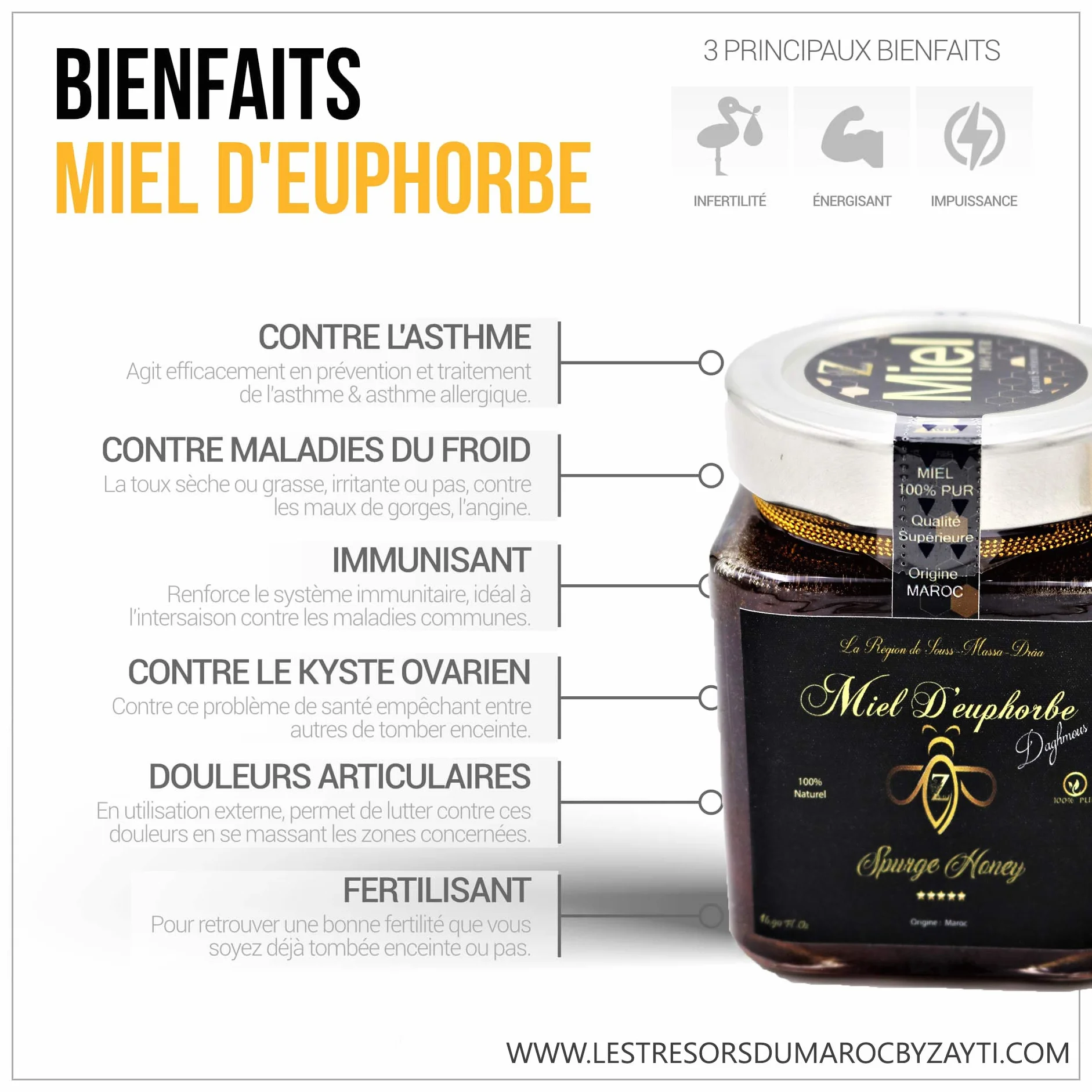 Miel d'Euphorbe (Daghmous) de Marruecos) 500 g. 100% puro y natural. Certificado por Cetam-Lorraine Y