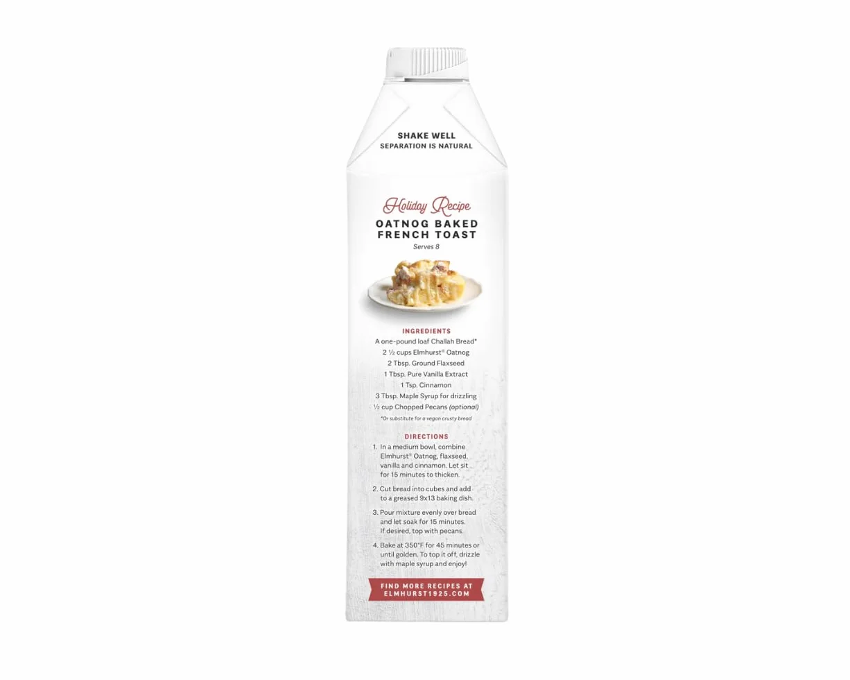 Elmhurst 1925 OatNog Cashew – Wegański napój owsiano-nerkowcowy typu eggnog z nutą cynamonu – Kremowy, wszechstronny i idealny przez cały rok – 946 ml