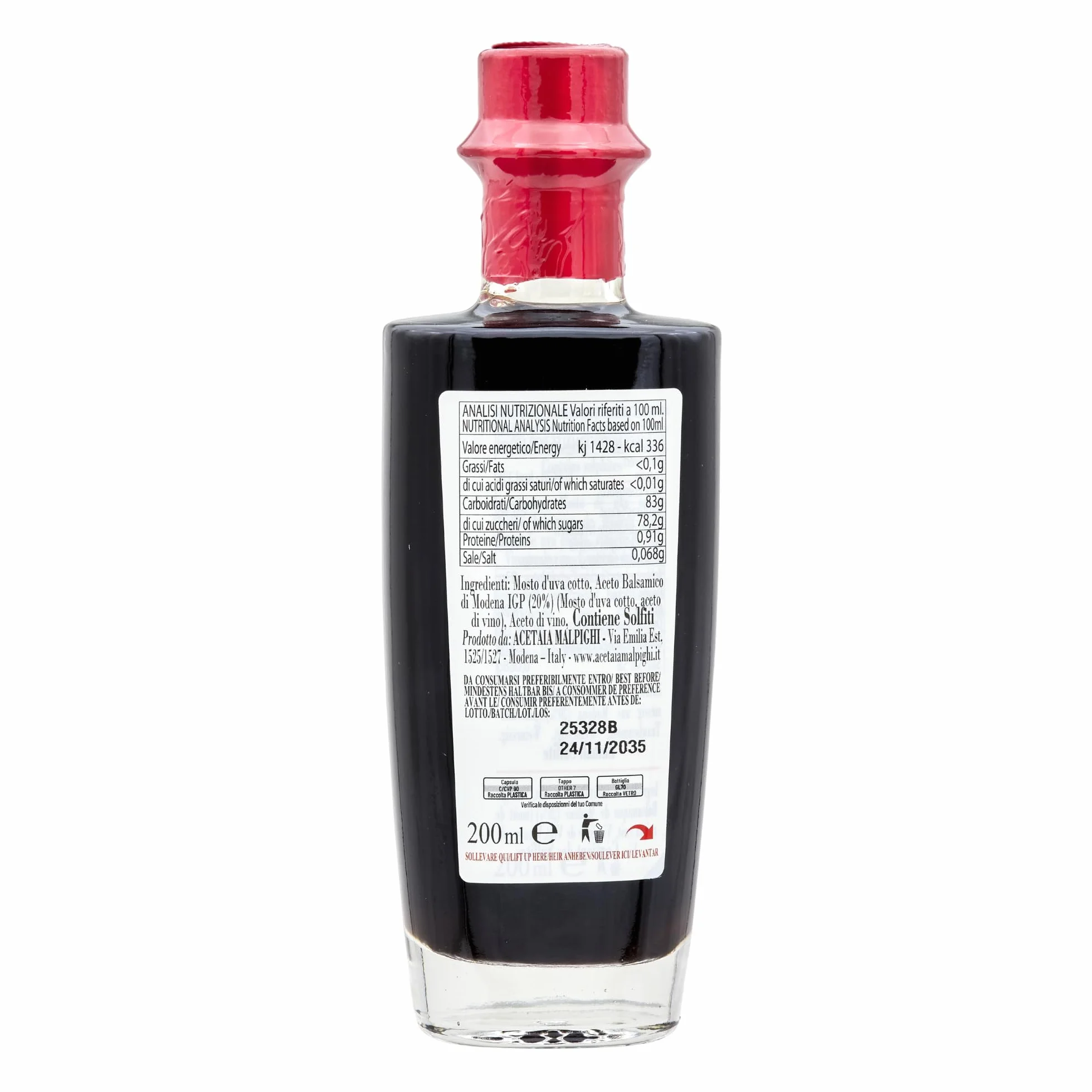 Acetaia Malpighi Kondiment z Balsamicznym Octem z Modeny IGP Saporoso 200 ml Leżakowany 6 lat