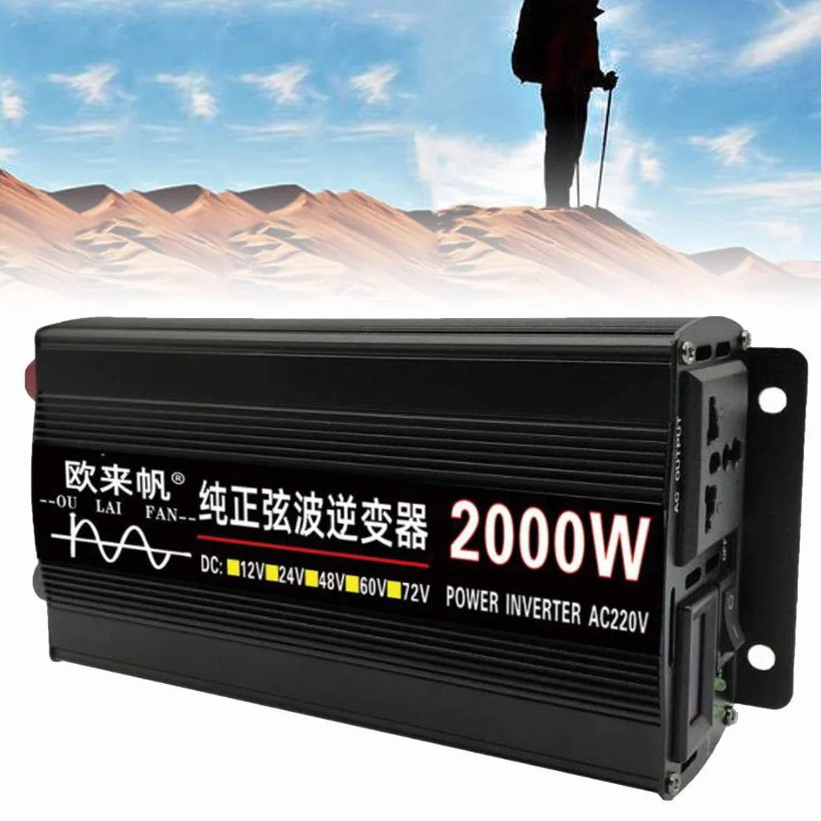 Falownik 2000W 3000W 4000W Czysta fala sinusoidalna Przetwornica napięcia 12V 24V 48V 60V 220 230V z europejskimi gniazdami i wyświetlaczem LCD,2000W-48vTo220v