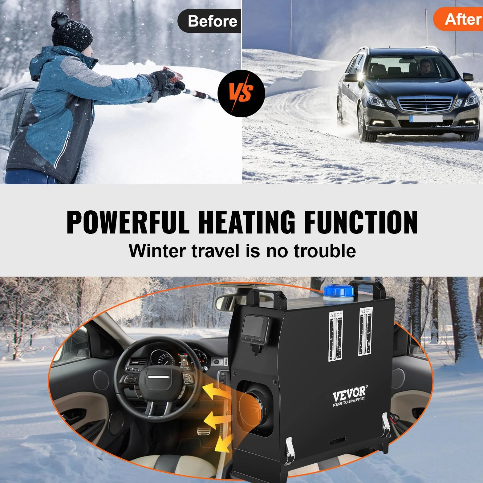 VEVOR Podgrzewacz powietrza na olej napędowy 12 V 8 kW Ogrzewanie stacjonarne Diesel -40°C - 80°C Ogrzewanie postojowe Diesel Statyczne ogrzewanie Van Diesel Nagrzewnica samochodowa (przełącznik LCD)