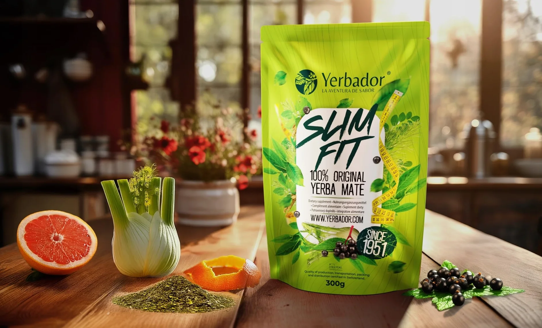 YERBADOR Yerba Mate na odchudzanie Slim Fit | Naturalna energia, napój detoksykujący i oryginalny smak, suszony bez dymu | 300g