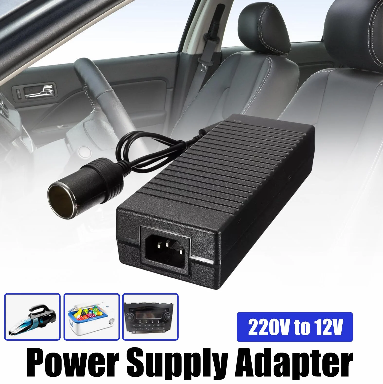 Przetwornica napięcia 230 V na 12 V, 180 W/15 A, adapter inwerterowy z wtyczką zapalniczki samochodowej, zasilacz AC na DC do chłodnicy, odkurzacza samochodowego