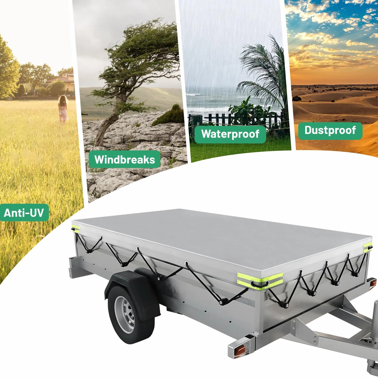 DBREAKS Plandeka przyczepy samochodowej 140 x 115 x 8 cm, płaska plandeka, z liną 6 m, wzmocnioną krawędzią i pokrowcem na przyczepę z materiału PVC, do różnych modeli przyczep samochodowych 350 kg
