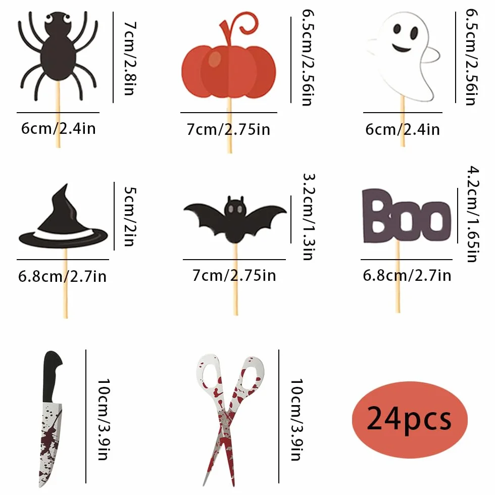 48 sztuk ozdób na babeczki na Halloween, krasnoludy, dynia, dekoracje na babeczki, nawiedzony dom, toppery na tort, na Halloween, imprezę, artykuły kuchenne, pieczenie babeczek