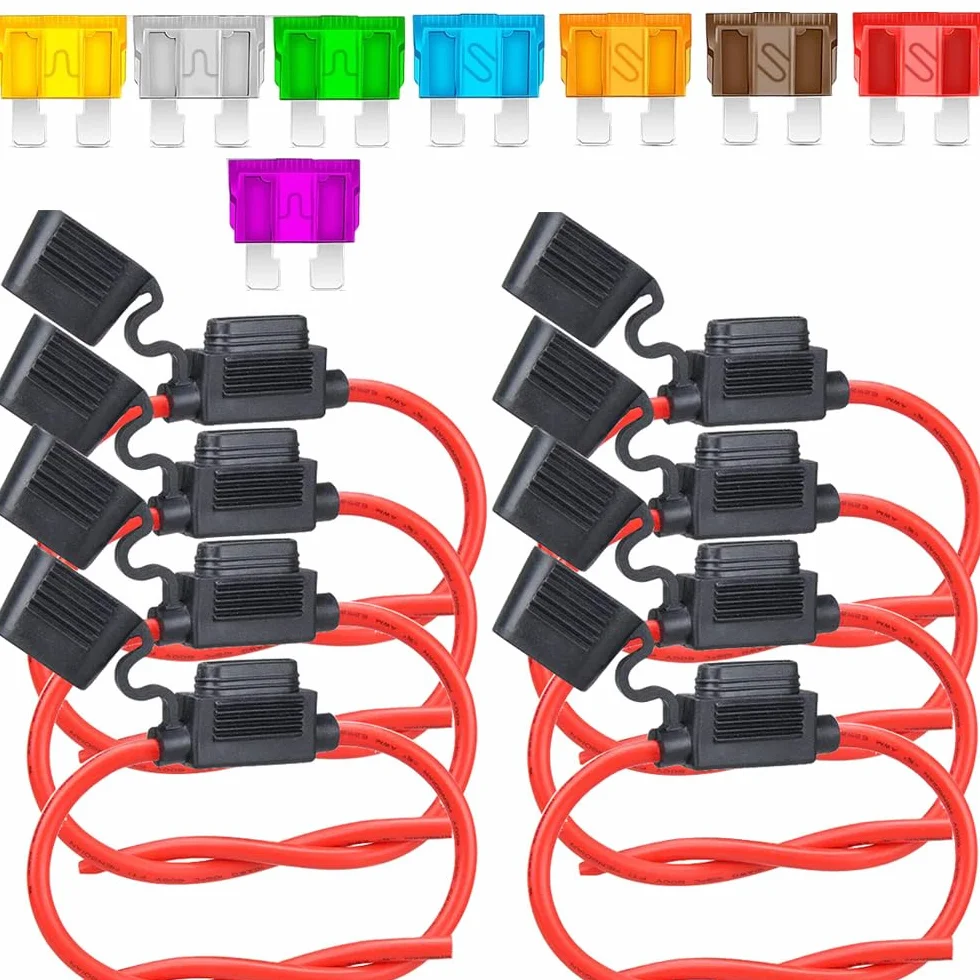 Gebildet 8 szt. Uchwytów Bezpiecznikowych z Drutem 12AWG do Samochodów Ciężarowych, 32V, 30A, Bezpiecznik Płaski, Wodoszczelny, z 8 szt. Standardowych Bezpieczników Płaskich