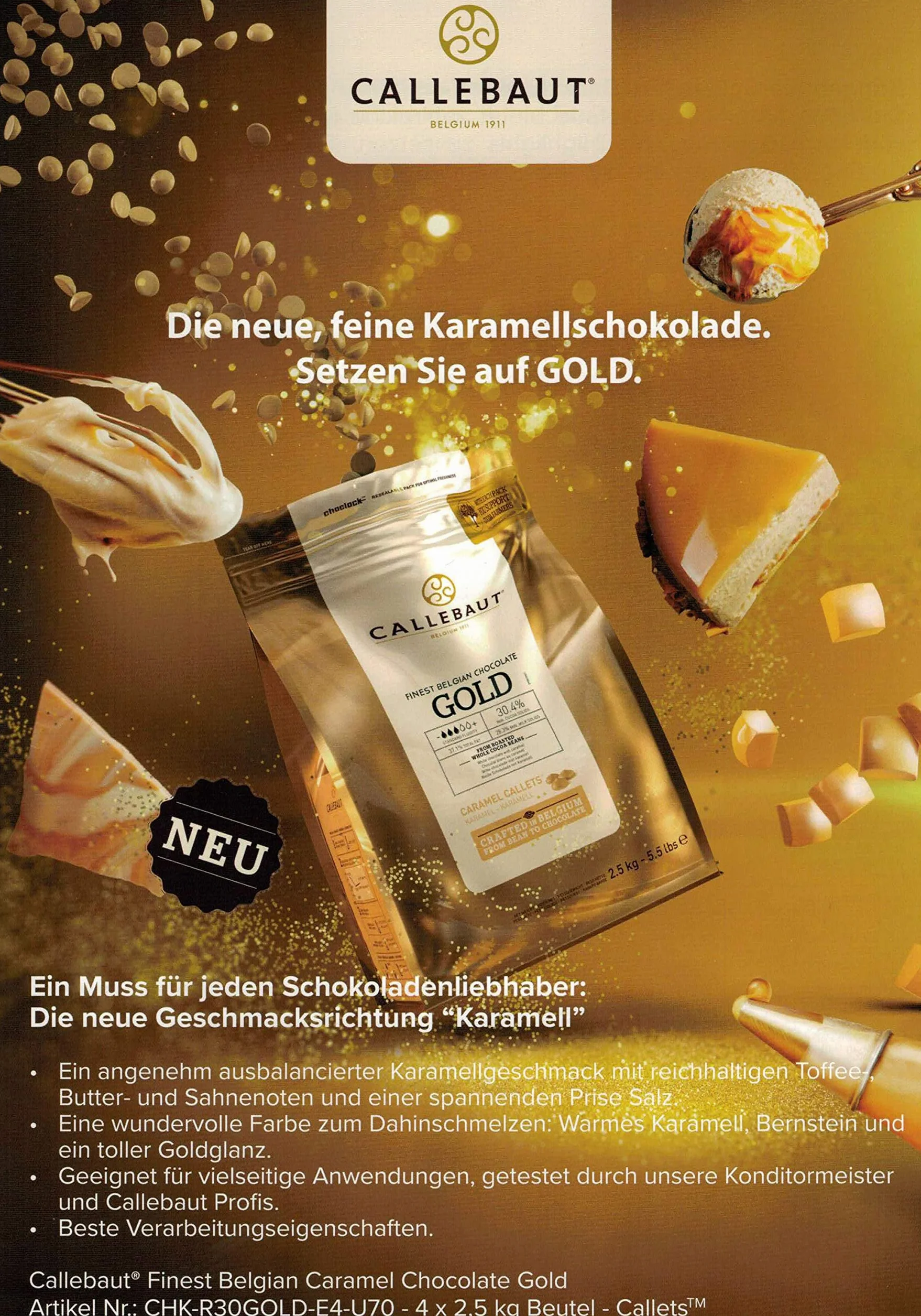 Callebaut GOLD czekolada karmelowa do czekolady, Callets 1 kg, czekolada piekarnicza, chipsy