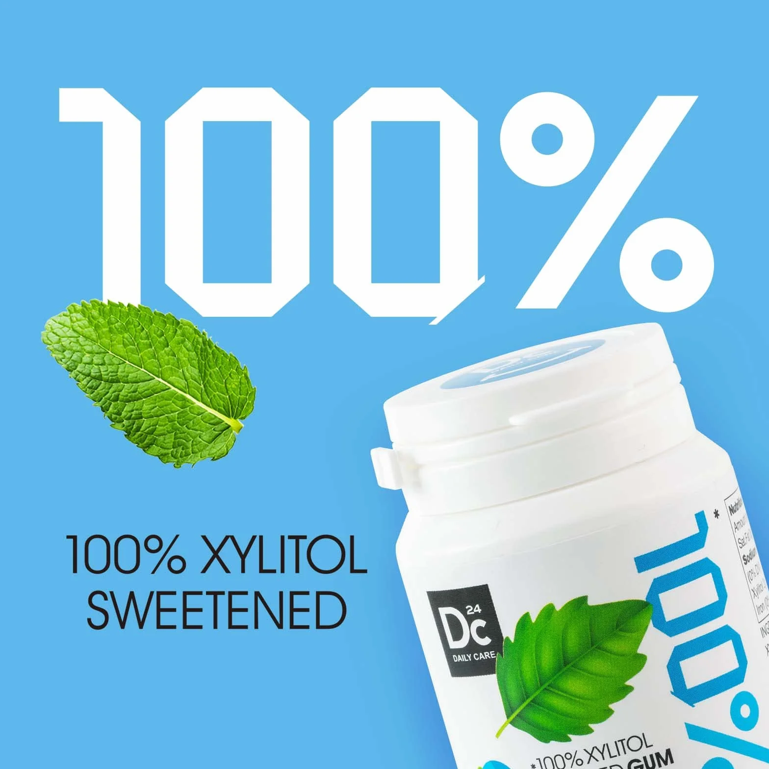 DC24 DAILY CARE Guma do żucia z 100% Ksylitolem‌, Bez aspartamu, Bez cukru, Naturalne aromaty miętowe Bezglutenowa, Wegańska, 60 sztuk (2 opakowania)