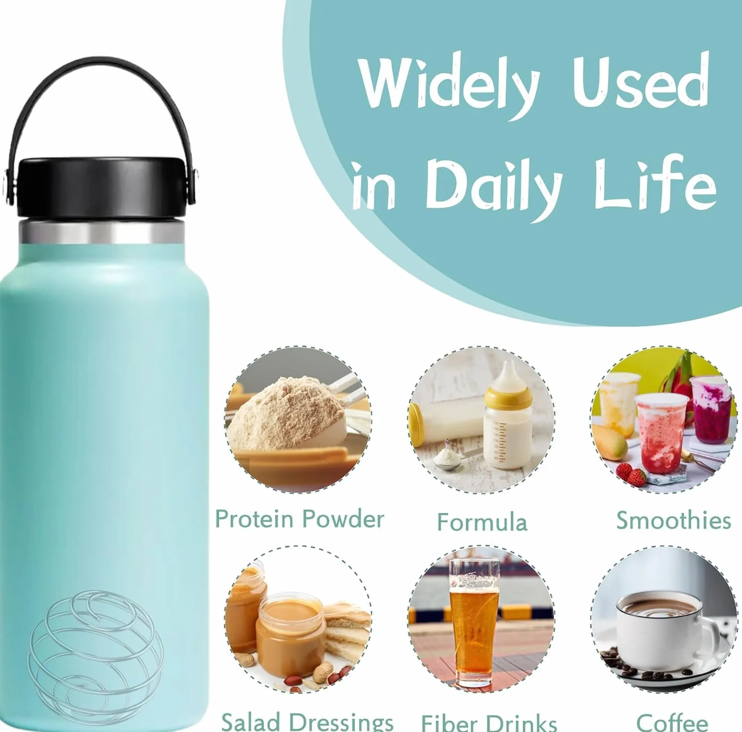 Kulka do shakera proteinowego, 5 szt. ze stali nierdzewnej, do shakera białkowego, shakera fitness, proteinowego proszku bez grudek, pasuje do butelek plastikowych, ze stali nierdzewnej,