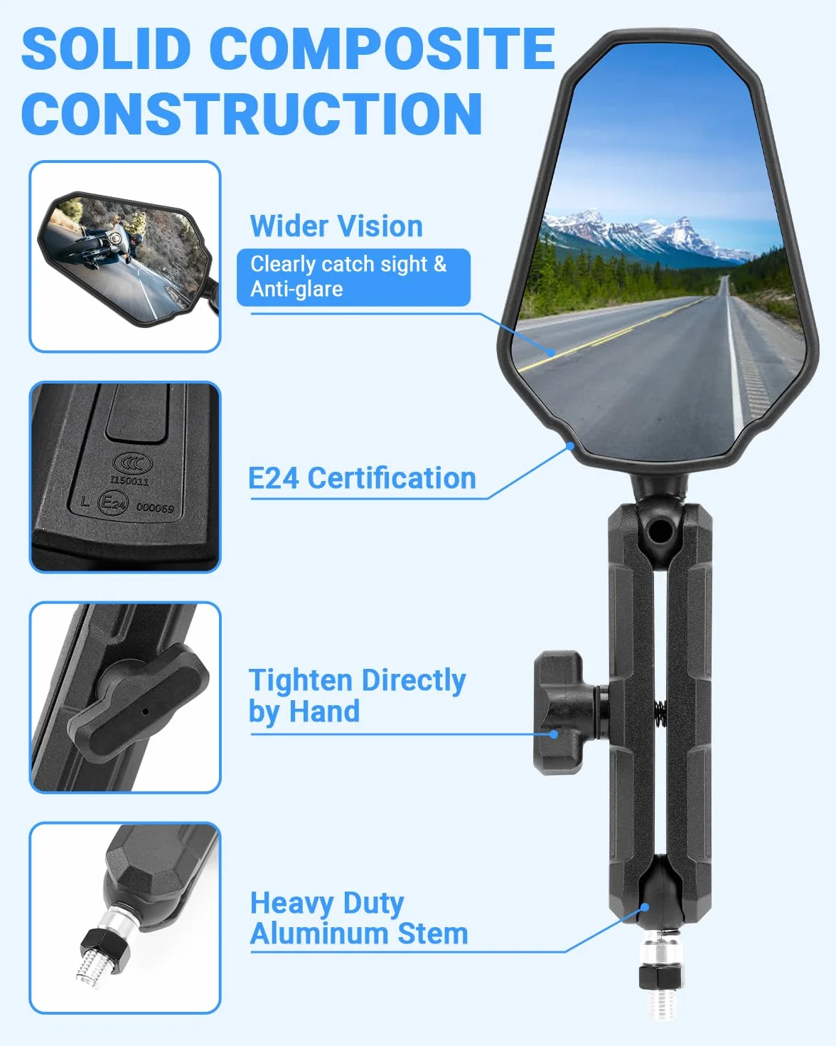 SUPAREE Lusterko wsteczne motocyklowe uniwersalne lusterka wsteczne z homologacją motocykl składane lusterko motocyklowe szlakowe 360° z E-mark M10/M8 kompatybilne z Street Bike Cruiser ATV 1 Paire