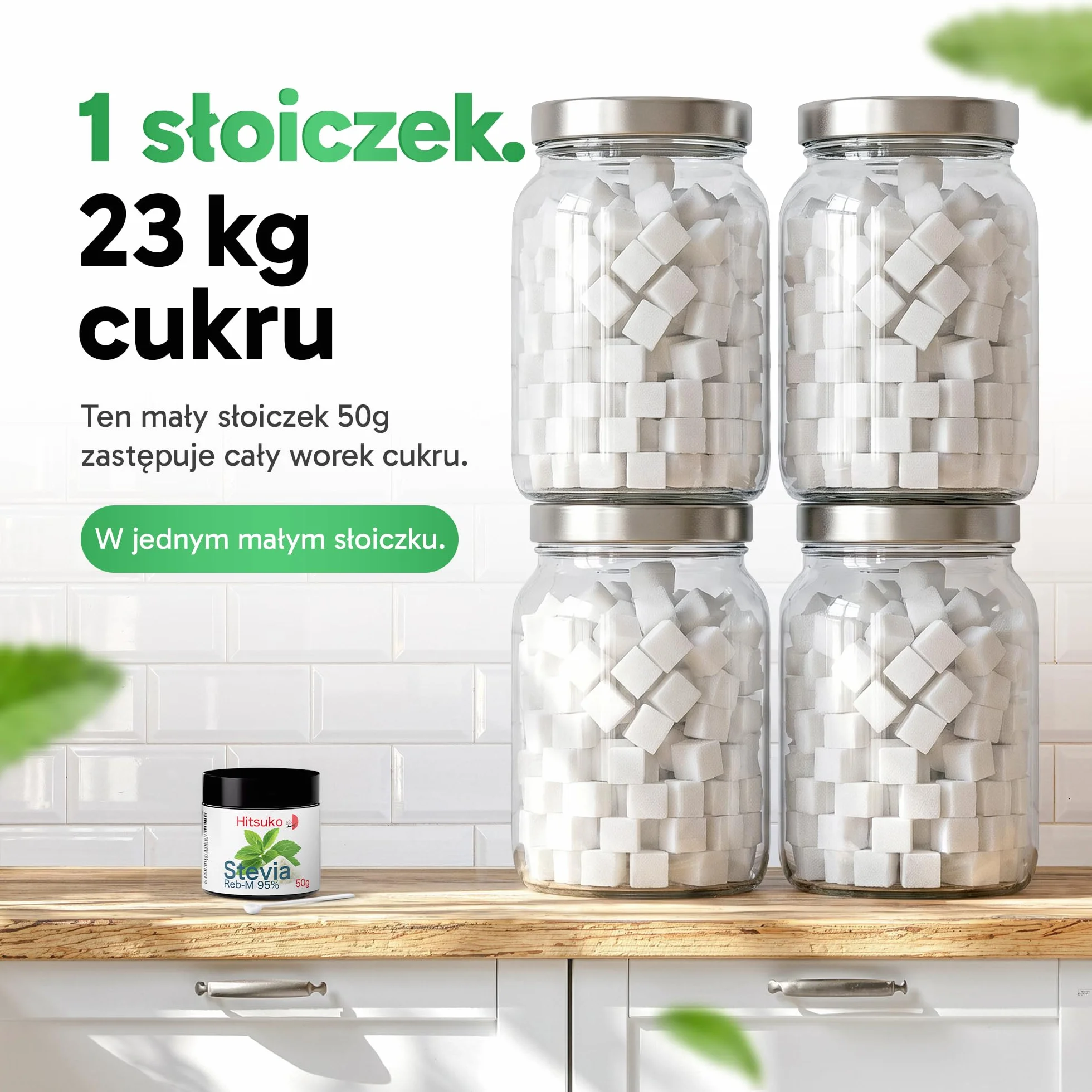 Premiumowy proszek ze stewii Reb-M 95 (50g) | Smak zbliżony do cukru | 470× większa słodycz