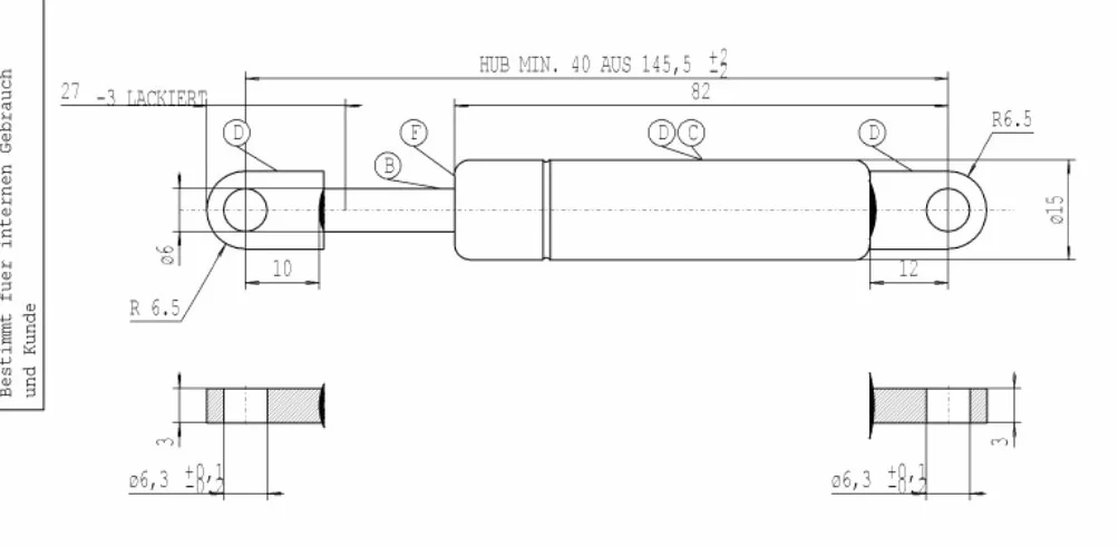 Stabilus LIFT-O-MAT siłownik gazowy 150 N 145,5 cm skok 40 cm metalowy