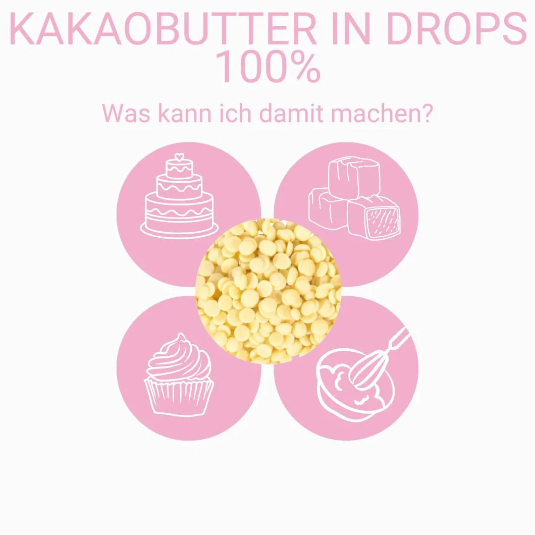 Tłuszcz kakaowy (masło kakaowe) w dropsach 100 g - 100% deodoryzowane, rafinowane, do deserów i kosmetyków