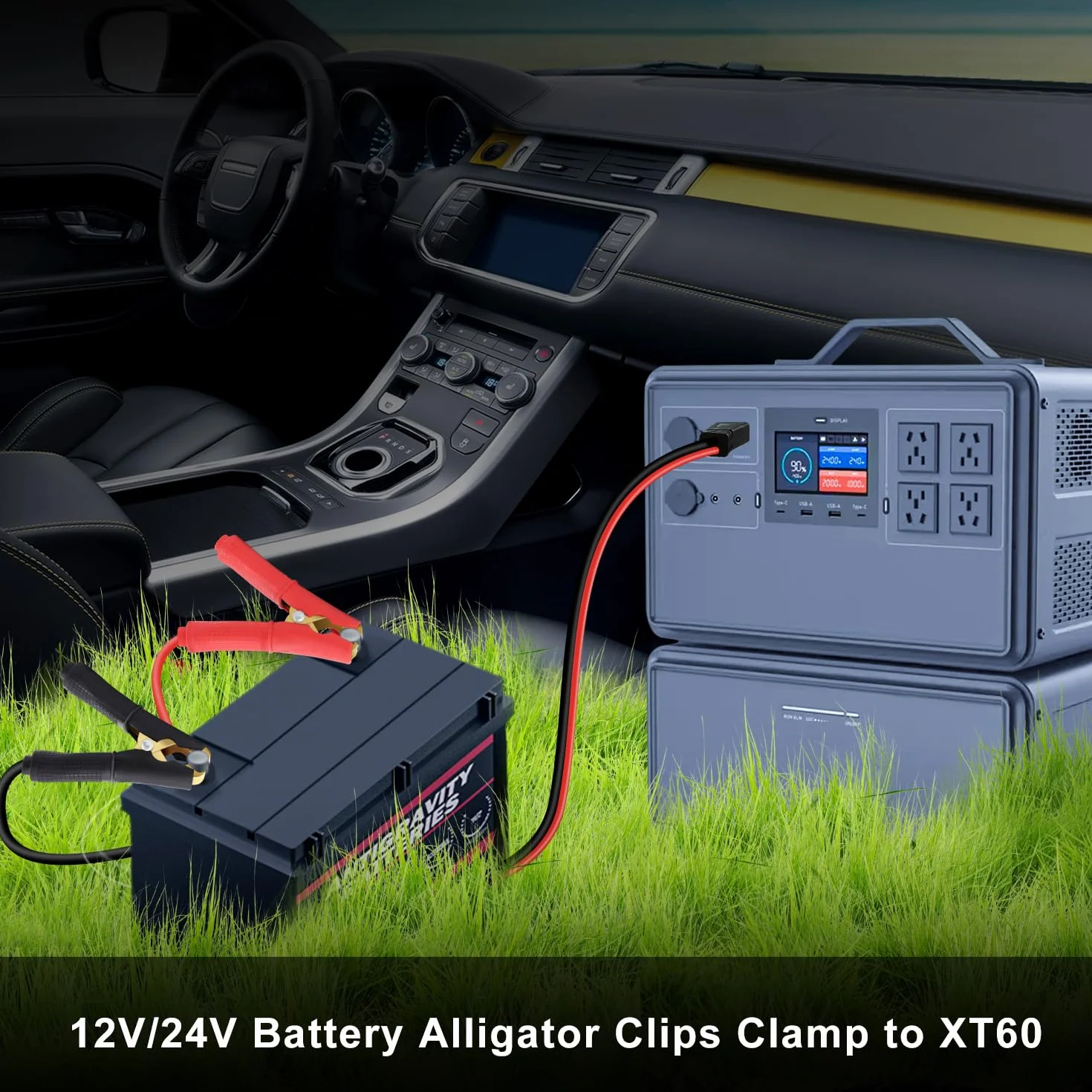 Złącza Krokodylkowe 12V do XT60,14AWG 20A,XT60 do Akumulatora z Zaciskami Krokodylkowymi, Nadaje Się Również do ładowania Akumulatorów Rozruchowych w Samochodach (1m)