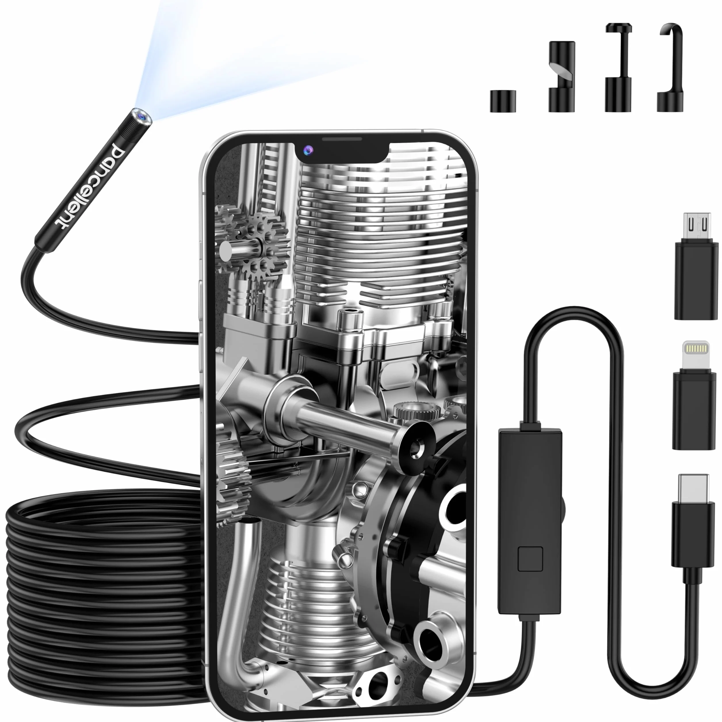 Boroskop inspekcyjny węża, 5,5 mm, 1920P, endoskop pancellent typu C, kamera z 6 diodami LED do smartfonów z systemem Android i iOS, iPhone, iPad, Samsung 5M