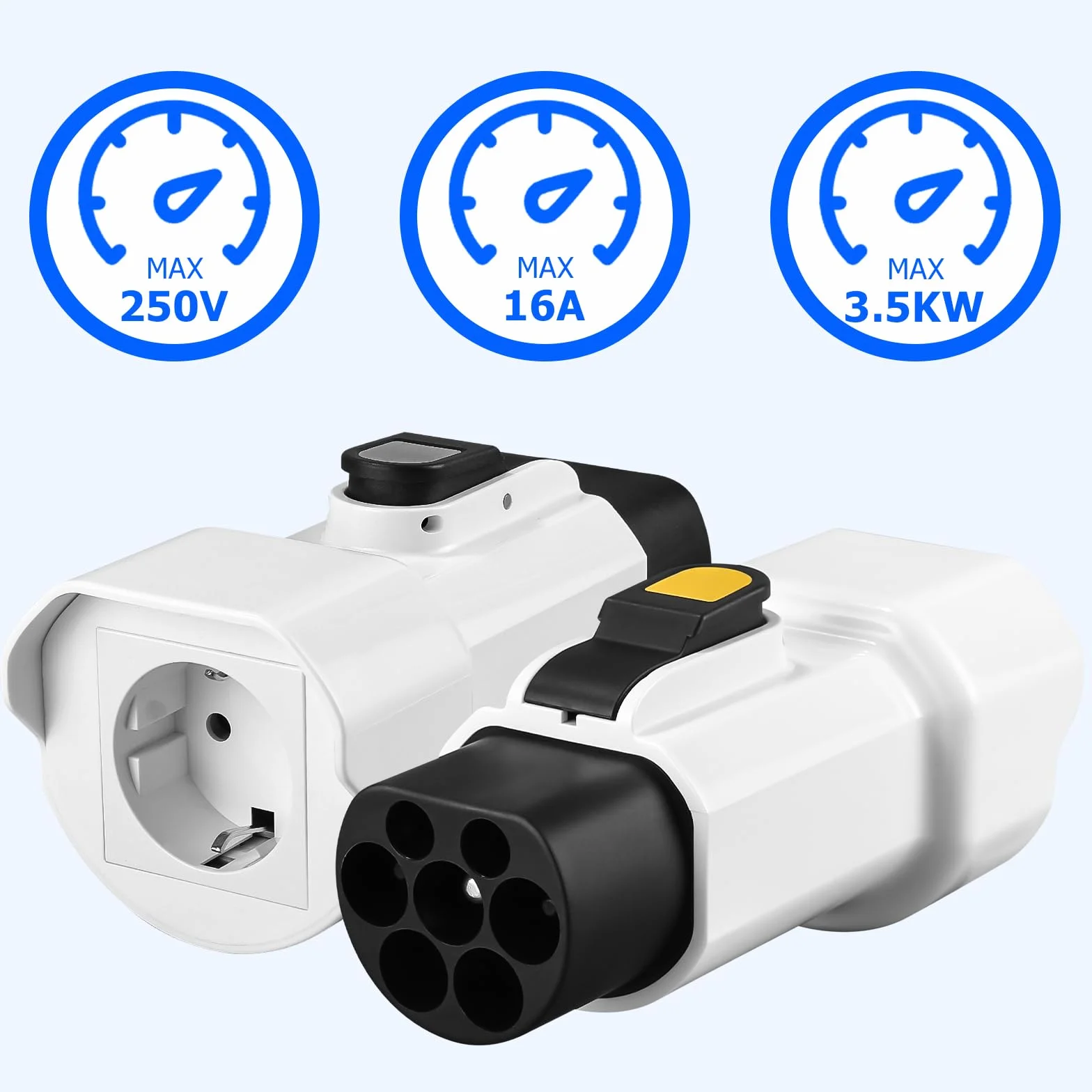 Azyvum Adapter typu 2 na Schuko do kolumny ładowania, stacja ładująca typ 2, 220 V, 16 A, 3,5 kW, gniazdo Schuko, adapter do skuterów, wózków elektrycznych, rowerów elektrycznych