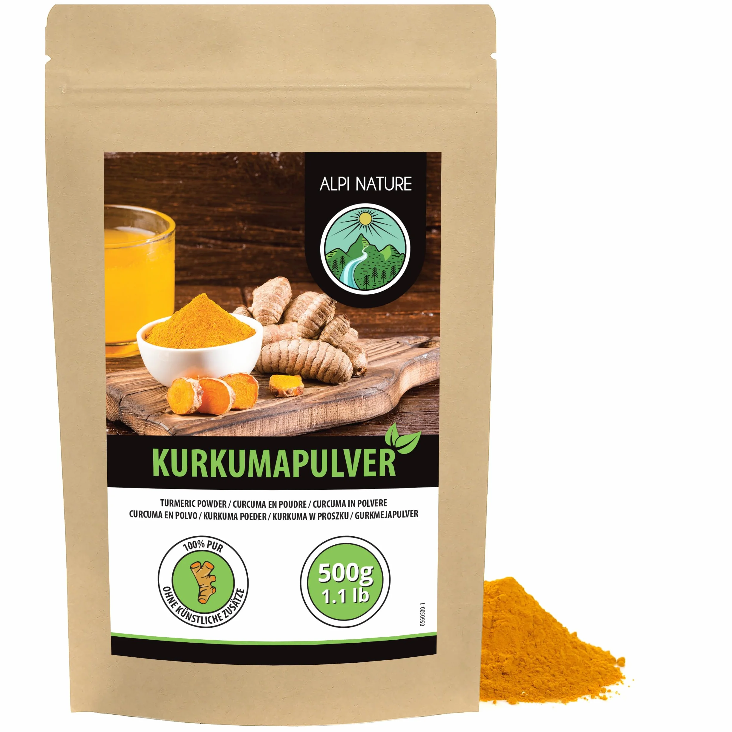 Kurkuma proszek 500 g, 100% naturalny, suszony i mielony, wegański