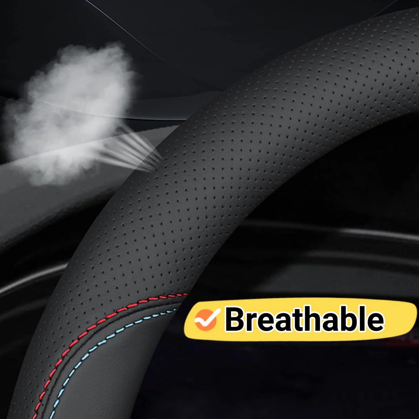 Car Steering Wheel Cover Compatible with Toyota Camry 2025 2024 1983-2023 Year, Breathable Premium Leather, Anti-Slip Design, B-Style
