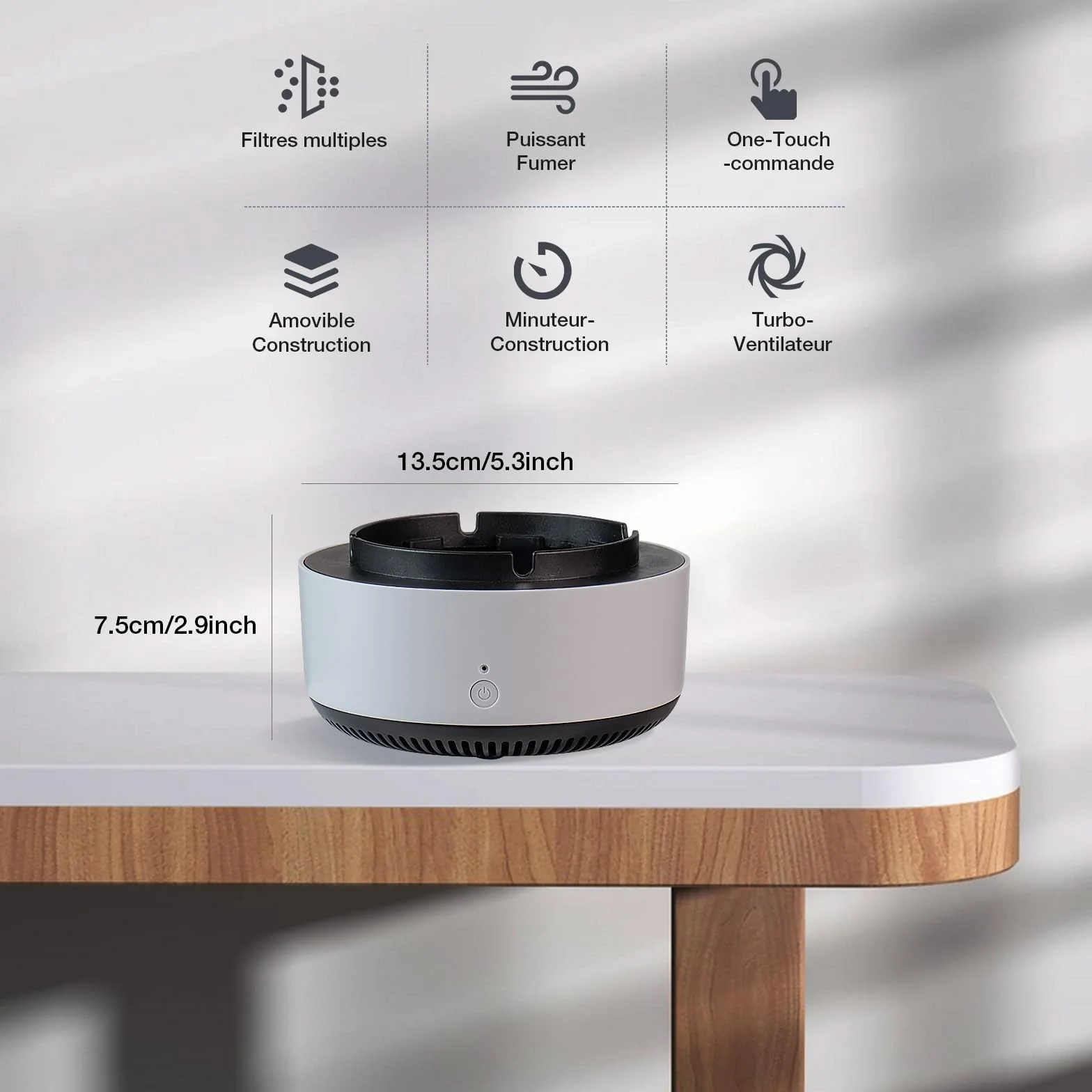 Elektroniczny Oczyszczacz Dymu 2 w 1 Popielniczka Bezdymna z Oczyszczaczem Powietrza Ssąca 360°