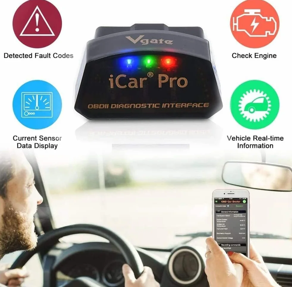 Vgate iCar Pro BLE 4.0 Narzędzie diagnostyczne OBD2 Czytnik kodów usterek OBDII Kompatybilny adapter samochodowy Check Engine Light dla iOS, Android i Windows