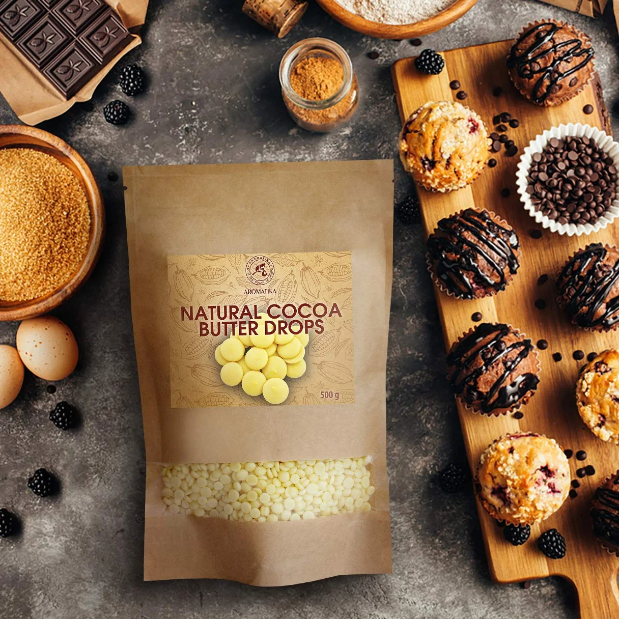 Cocoa butter drops 500g - Theobroma Cacao Butter - Cocoa/Cacao butter chips food grade - Cocoa Butter Drops - Rich in Antioxidants, Minerals and Vitamins - for Baking and Beauty Recipe Needs