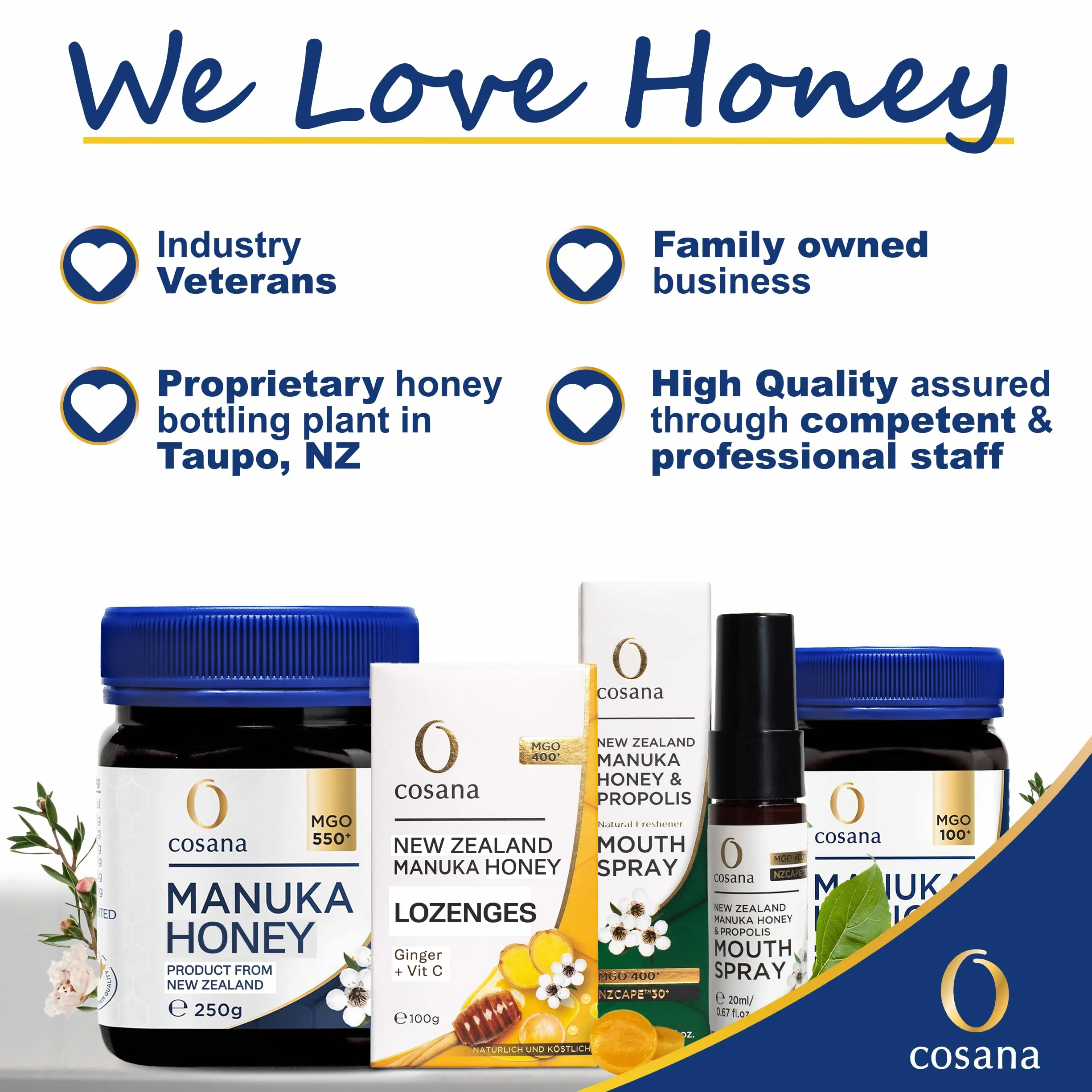 Cosana Miód Manuka 400 MGO + 250 g – 100% czysty – napełniony, zapieczętowany i certyfikowany w Nowej Zelandii