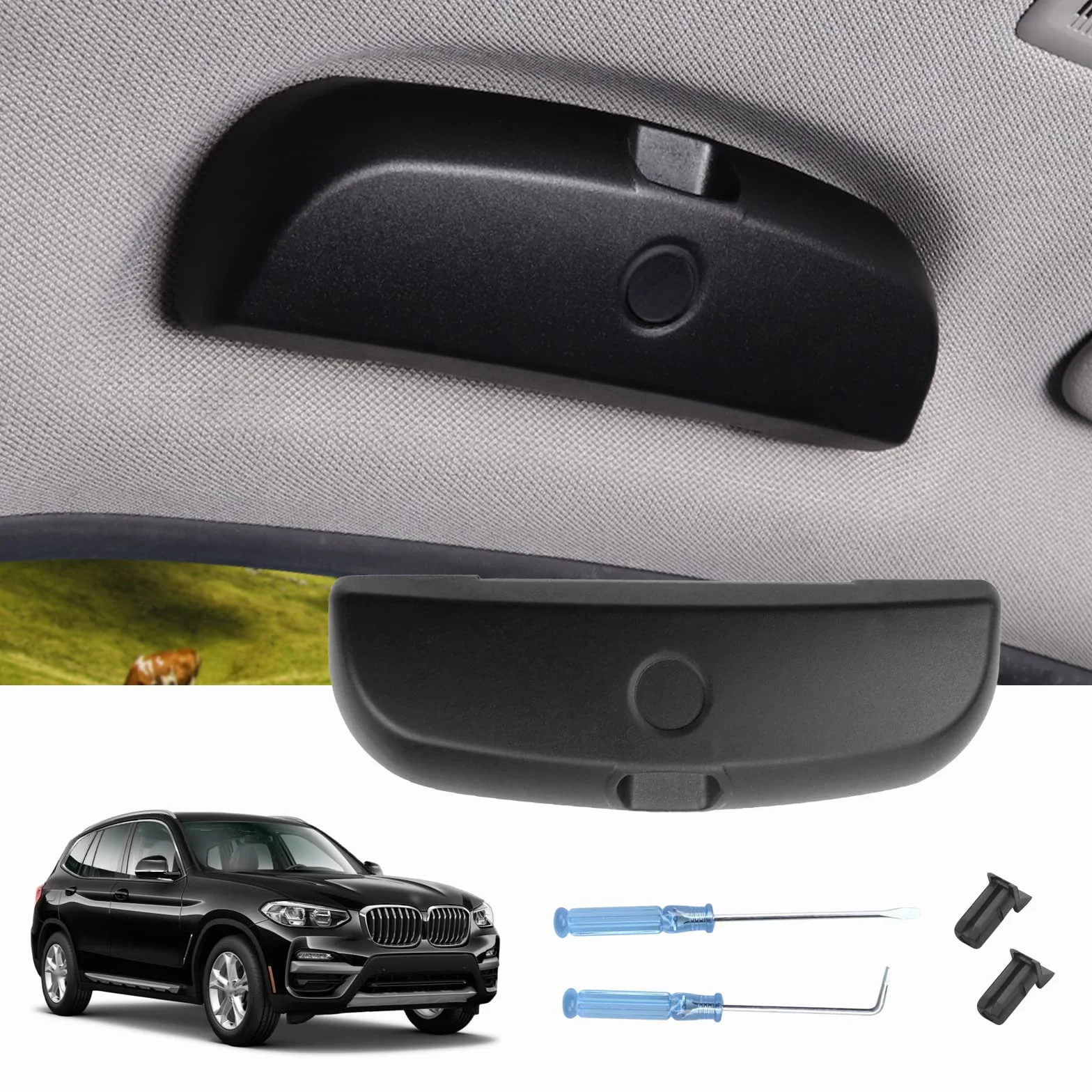 LUWU Kompatybilny z BMW X1 X2 X3 X5 1 / 3 / 5 / 7 samochodowy uchwyt na okulary przeciwsłoneczne, etui na okulary do wnętrza samochodu, akcesoria (czarny)