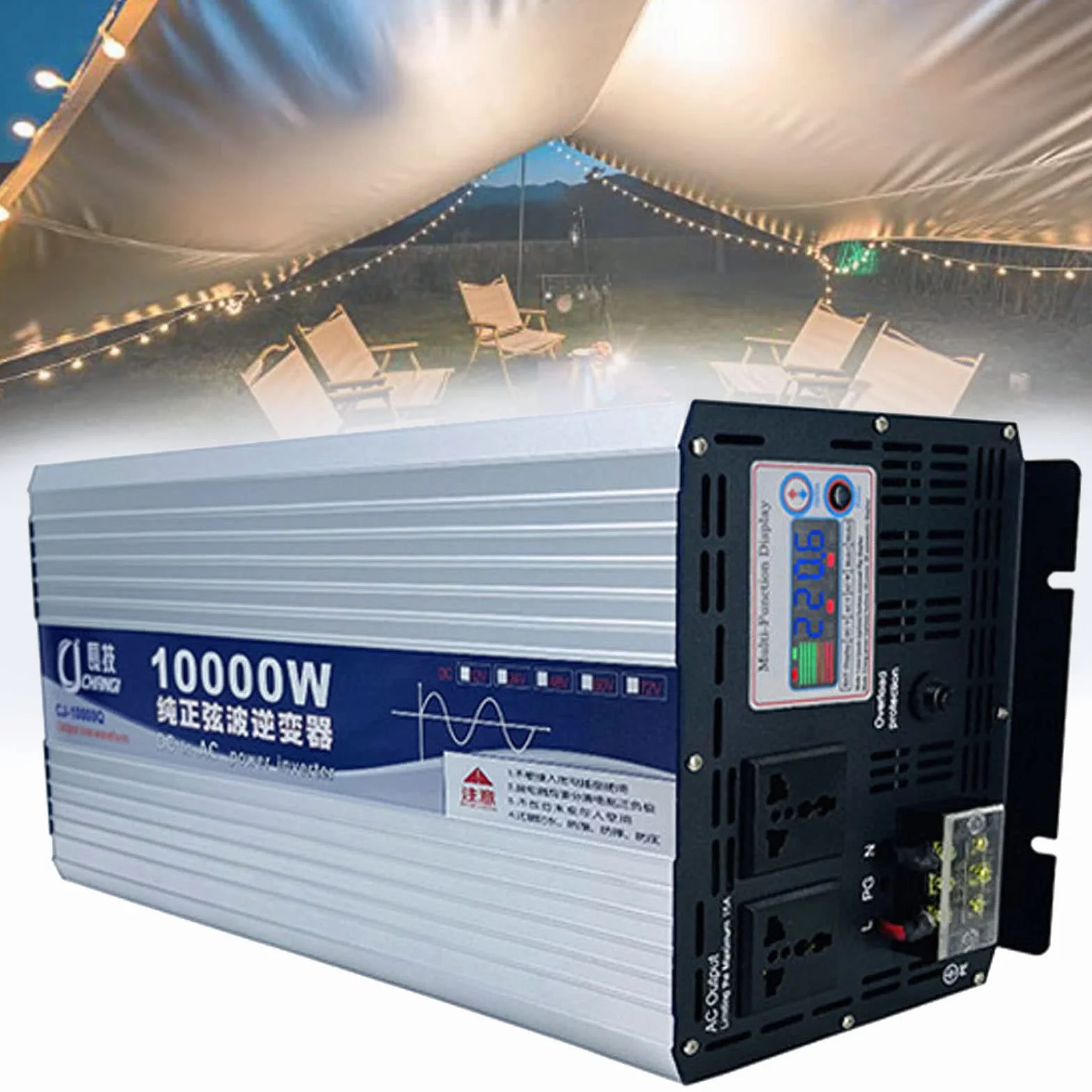 6000W,8000W,10000W,12000W czysta fala sinusoidalna przetwornica napięcia 2 gniazdka AC 12V24V48V60V72V do 110V-220V konwerter zasilania samochodu na kemping moc na zewnątrz,10000W-60VTO110V