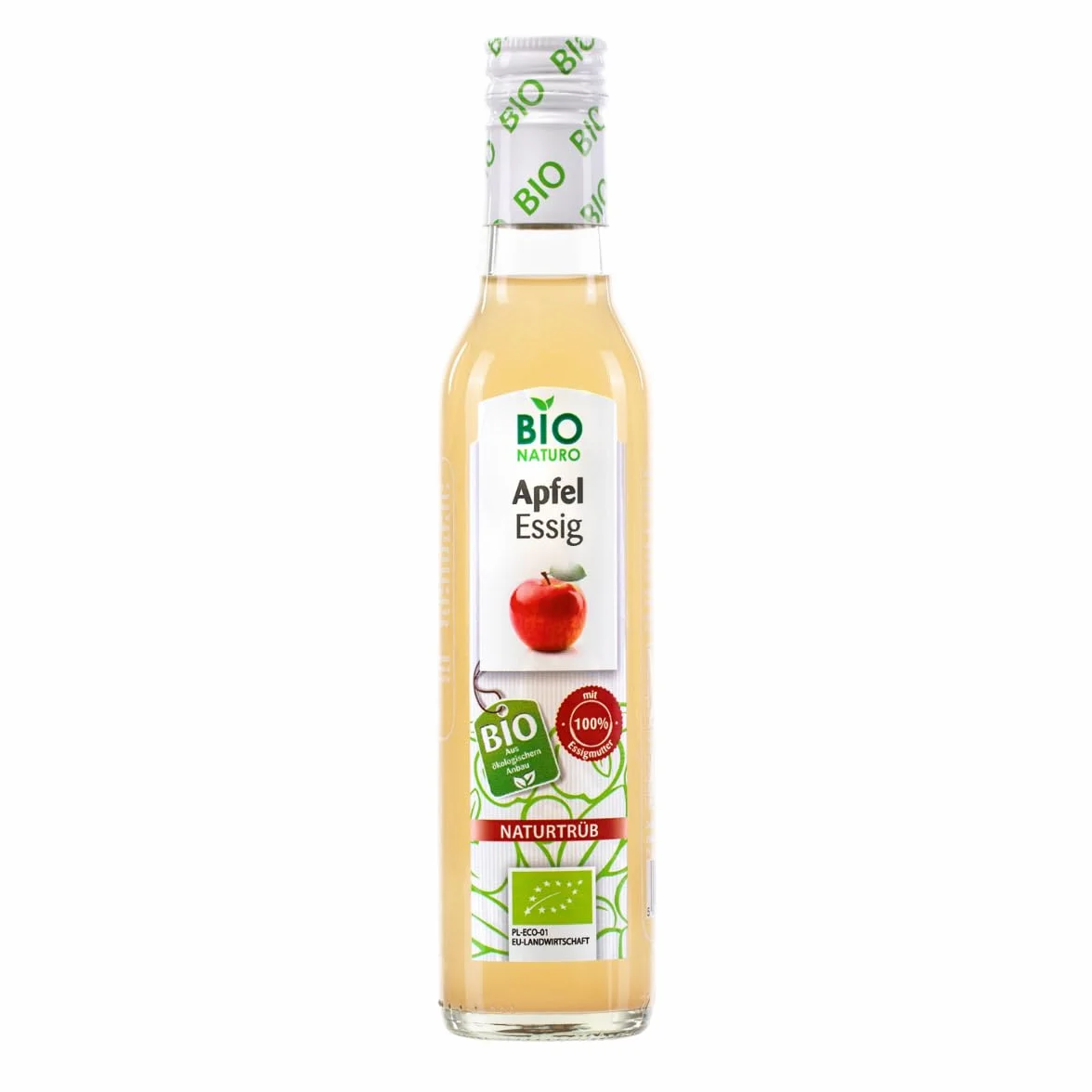 BioNaturo - Bio ocet jabłkowy, naturalny mętny 3 x 250 ml – niefiltrowany, z "matką octu", idealny do sałatek, sosów i korzyści zdrowotnych