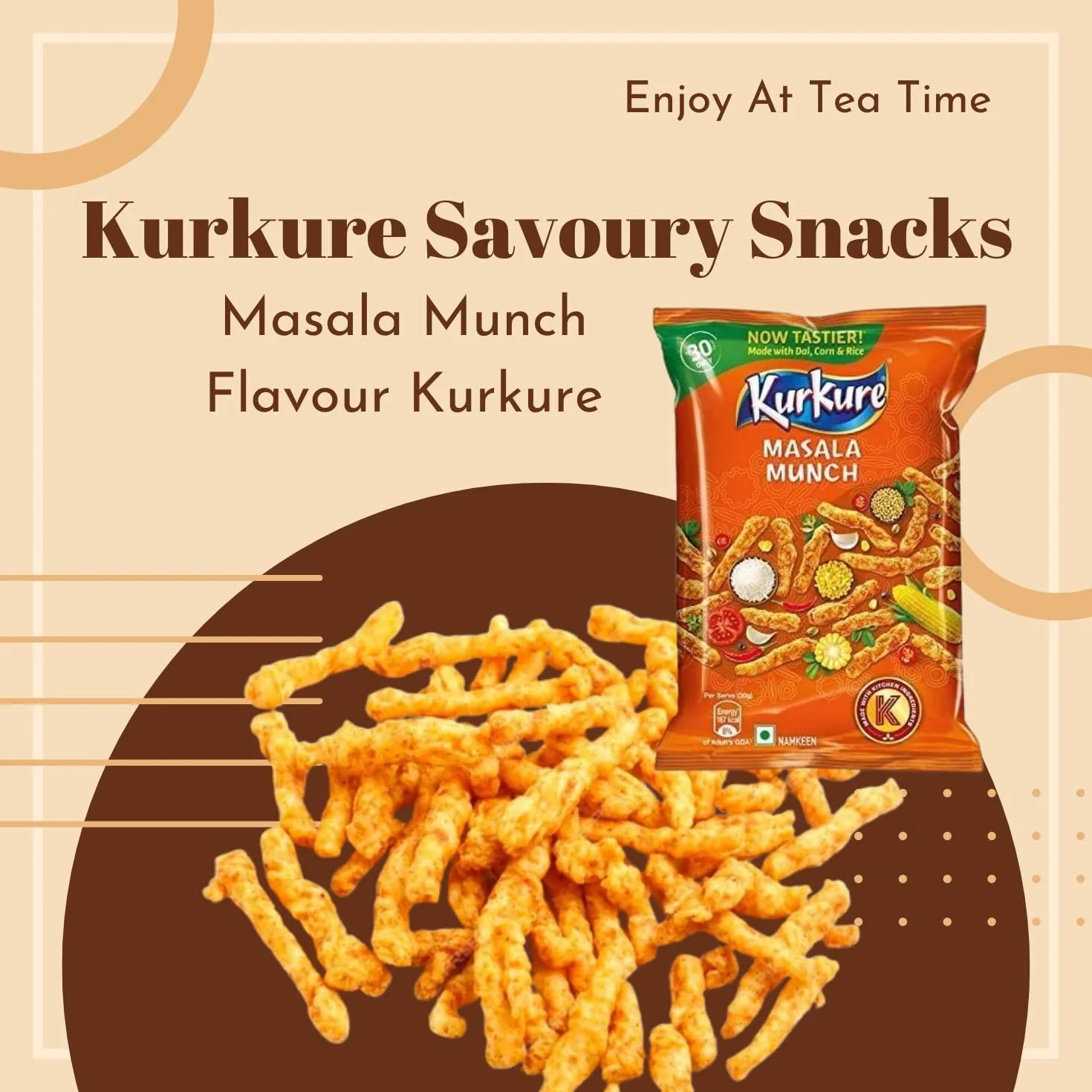 Kurkure Masala Munch 85 g (9 sztuk) – idealna przekąska na herbatę – połączenie przypraw i chrupiących – klasyczny smak – chrupiące pasemka bufiaste