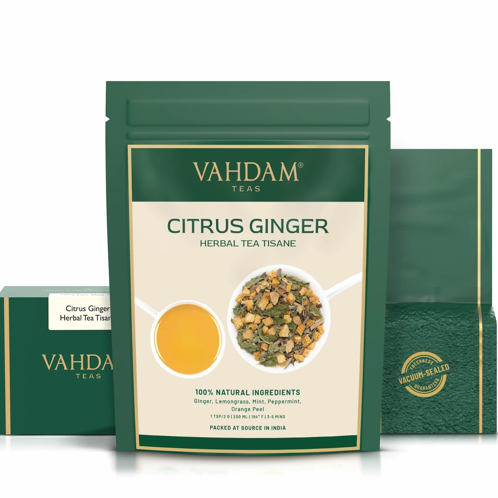 VAHDAM Citrus Imbir Herbata ziolowa Tisane (100 Cups) 100% naturalny DETOX TEA, imbiru, trawy cytrynowej, skórka pomaranczowa, mieta, mieta pieprzowa Ginger Tea Loose Leaf with Pyszne cytrusowy Uwagi 100 g (zestaw 2)