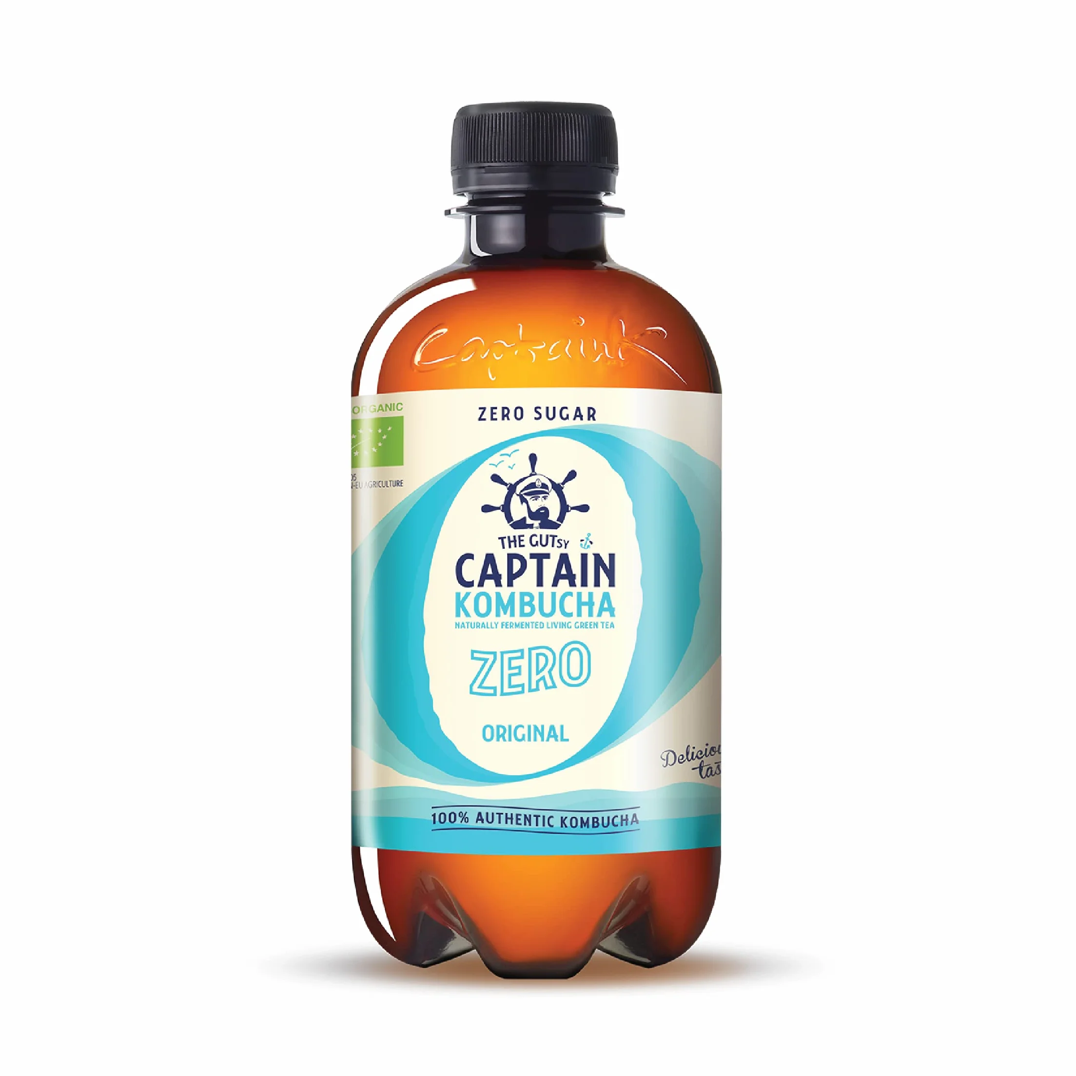 Gutsy Captain Kombucha Zero Calories, Zero Sugar - herbata kombucha, żywe kultury, bez konserwantów, niepasteryzowana, surowa i wegańska, 12 x 400 ml