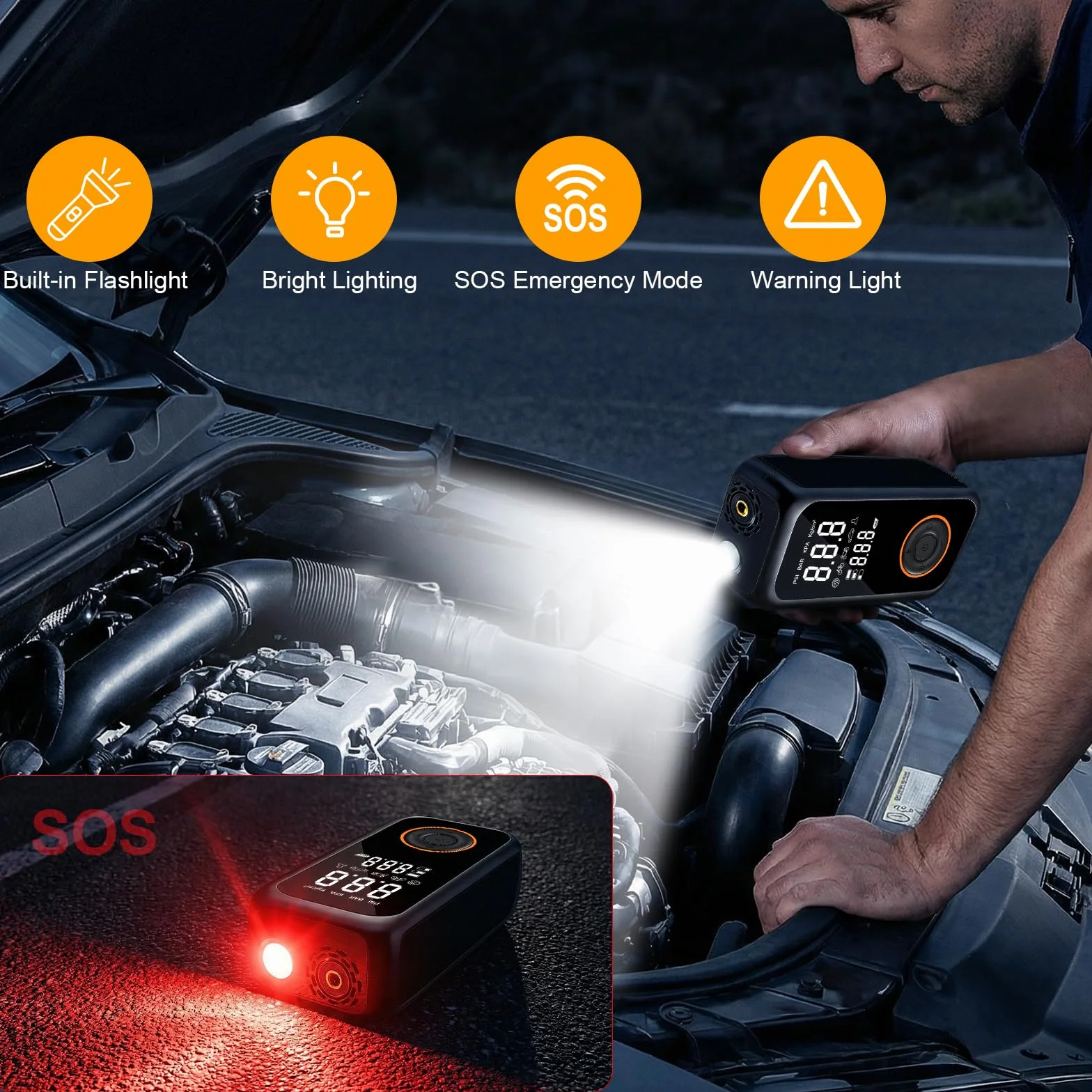 Bezprzewodowa pompka do opon samochodowych, 8000 mAh, mini przenośna sprężarka powietrza, 150 PSI, elektryczna pompa rowerowa z cyfrowym wyświetlaczem LCD i latarką LED, pompka do opon do rowerów