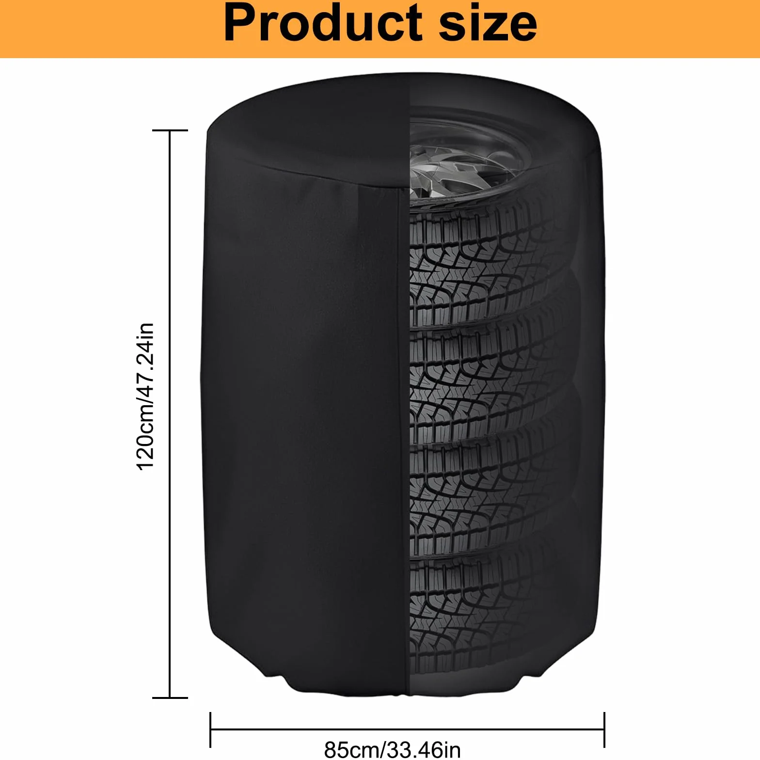 Pokrowiec ochronny na 4 opony, torba na opony ze sznurkiem i zamkiem błyskawicznym (tkanina Oxford 210D), odporna na deszcz, słońce i kurz (Ø 85 cm x wys. 120 cm)