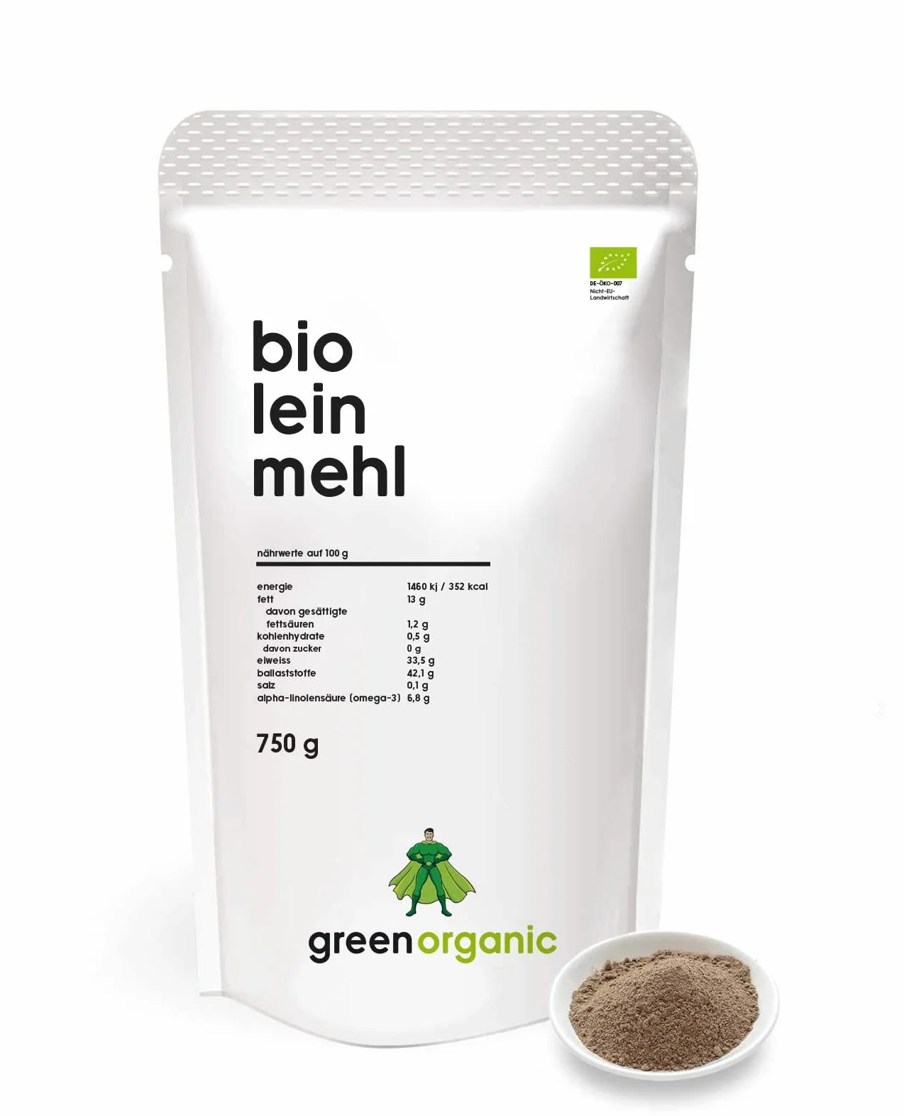 Bio Premium mąka lniana – niskowęglowodanowa, bezglutenowa, wegańska, odolejowana, bogata w białko, błonnik, przystosowana do diety, białko roślinne, paleo, uczciwa i trwała, 750 g