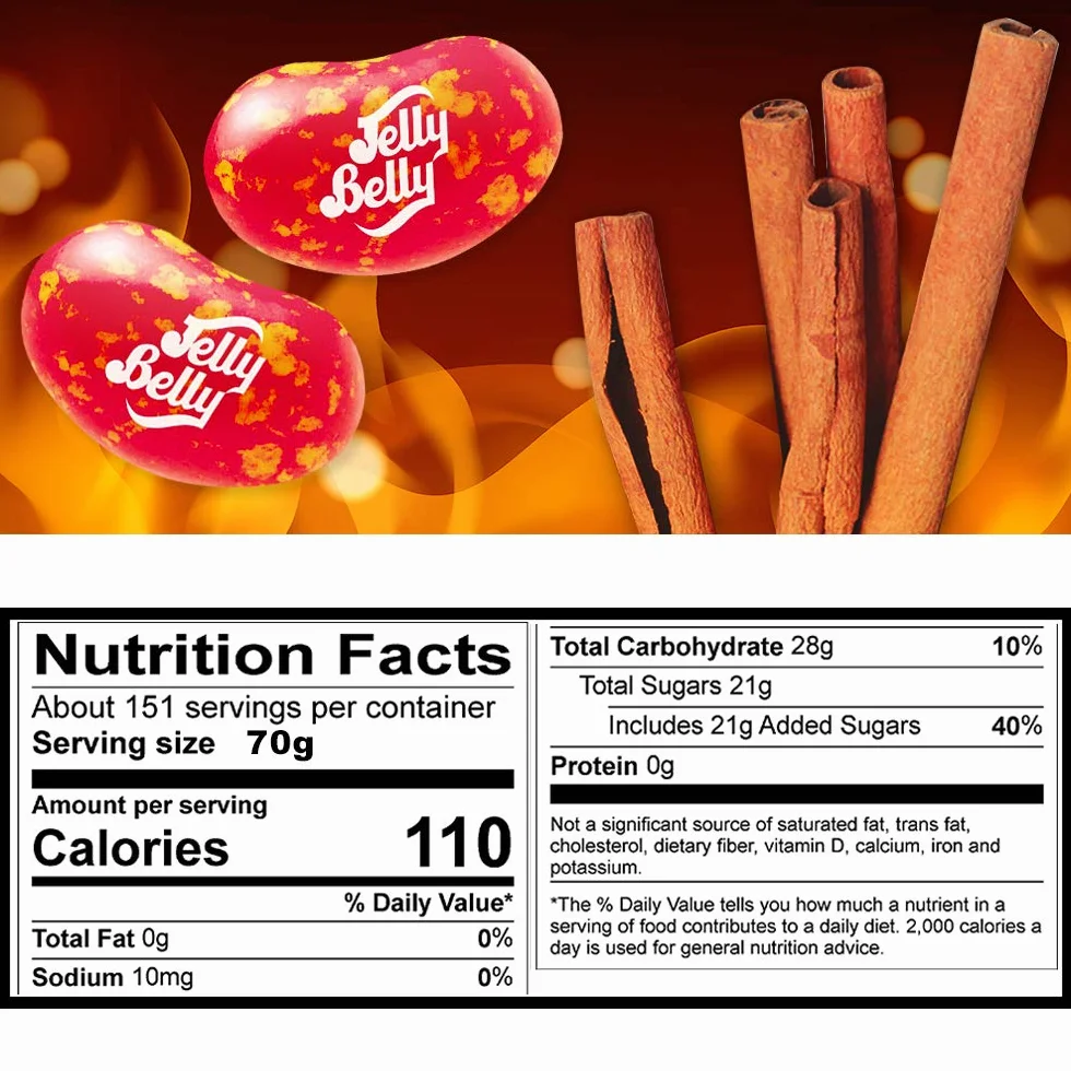 Jelly Belly Jelly Beans - bezglutenowe słodycze, bez nabiału i tłuszczu - smak gorącego cynamonu, prezenty żywnościowe dla dzieci, 70 g (12 sztuk)