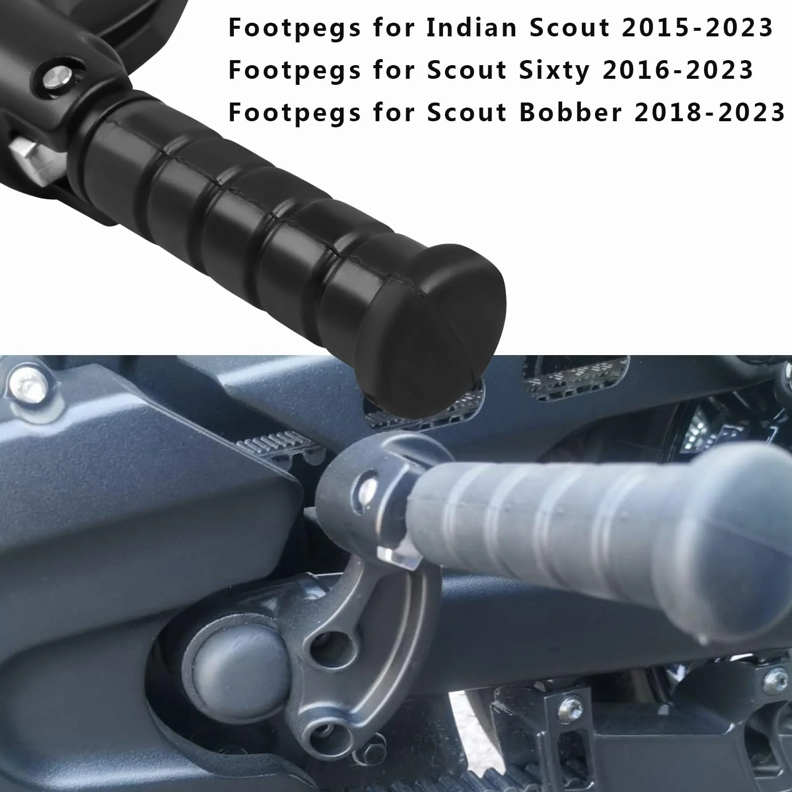 Podnóżki motocyklowe dla pasażera do Indian Scout 2015–2025, Scout Sixty 2016–2025 i Scout Bobber 2018–2025, podpórki pod stopy, czarne