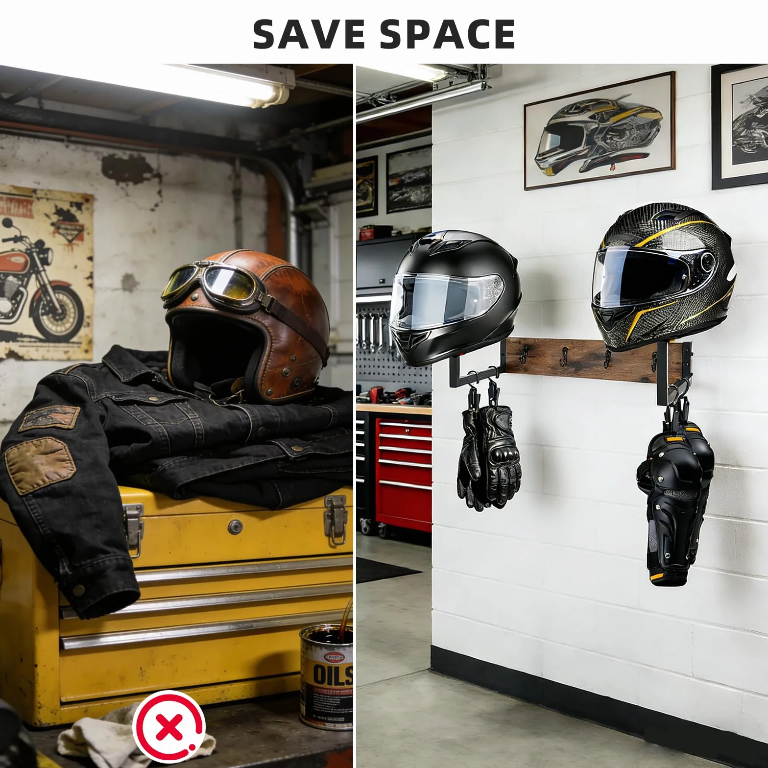 Uchwyt ścienny na kask motocyklowy, stojak z organizerem, do przechowywania akcesoriów motocyklowych