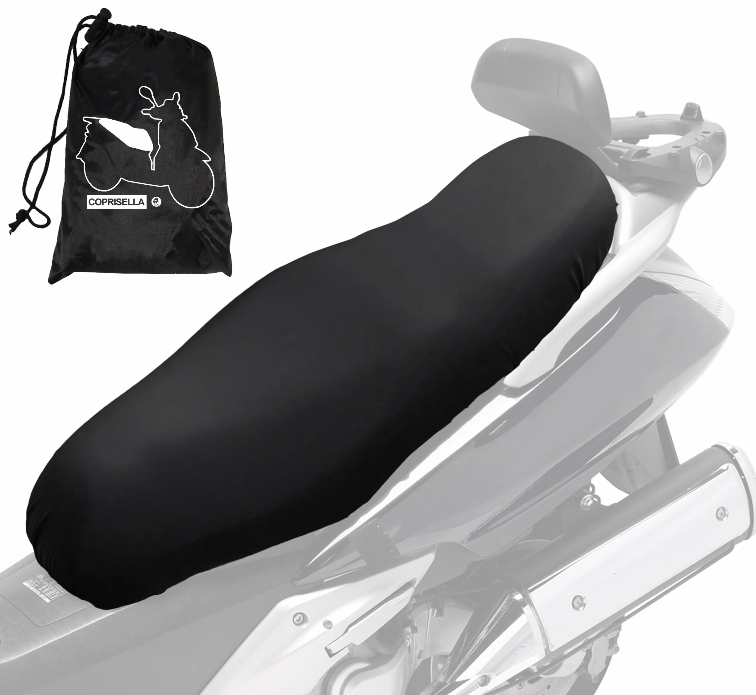 Auto Accessori Lupex Uniwersalny wodoodporny pokrowiec na siodełko w rozmiarze Maxi 115 x 50 cm, materiał PU sztuczna skóra, pokrowiec na siodełko, do skuterów i motocykli, czarny, z torbą, M L XL