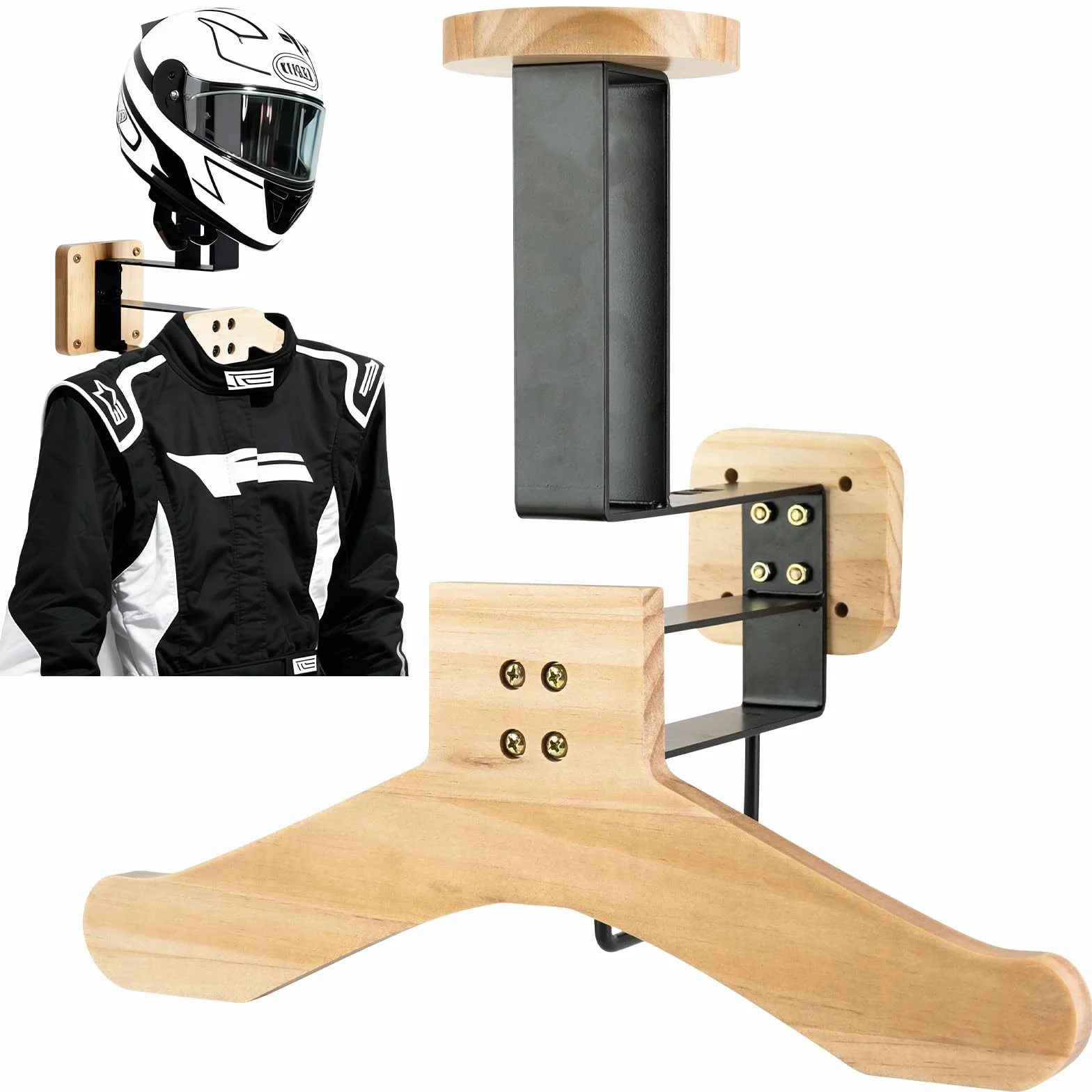 Uchwyt ścienny na kask motocyklowy, wieszak ścienny na kask motocyklowy, kamizelkę taktyczną, rękawice i kurtkę, wytrzymała garderoba do garażu i warsztatu