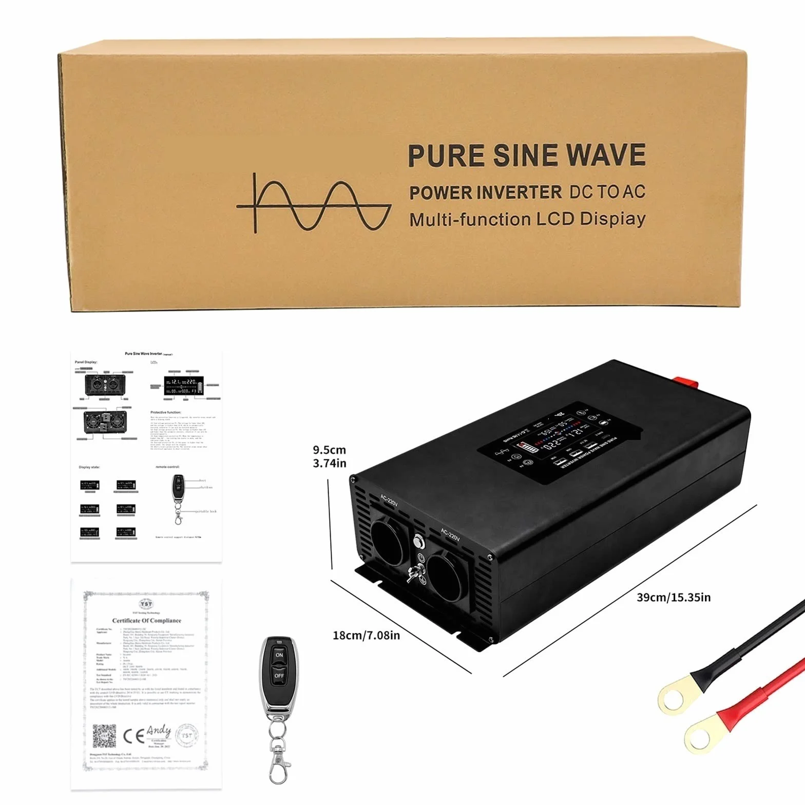 Falownik, Czysta fala sinusoidalna przetwornica mocy moc szczytowa 4000W DC 12V 24V 36V 48V 60V do AC 220 230 ciągła 2000W