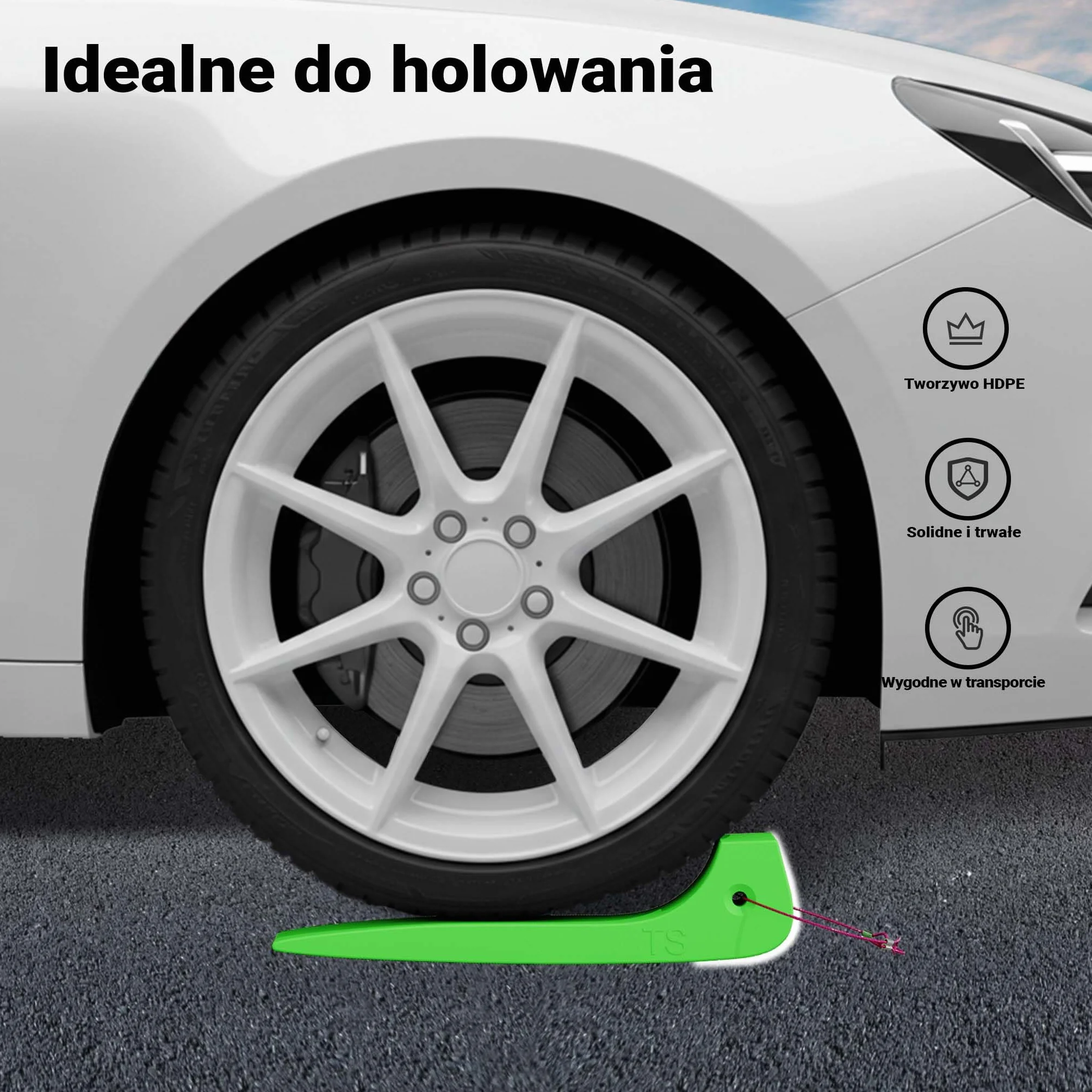 Wiltec Kliny pod koła 4x do auta, kampera i przyczepy kempingowej do 1814 kg obciążenia na klin, blokada pod koła z HDPE, zestaw stabilizujący transport