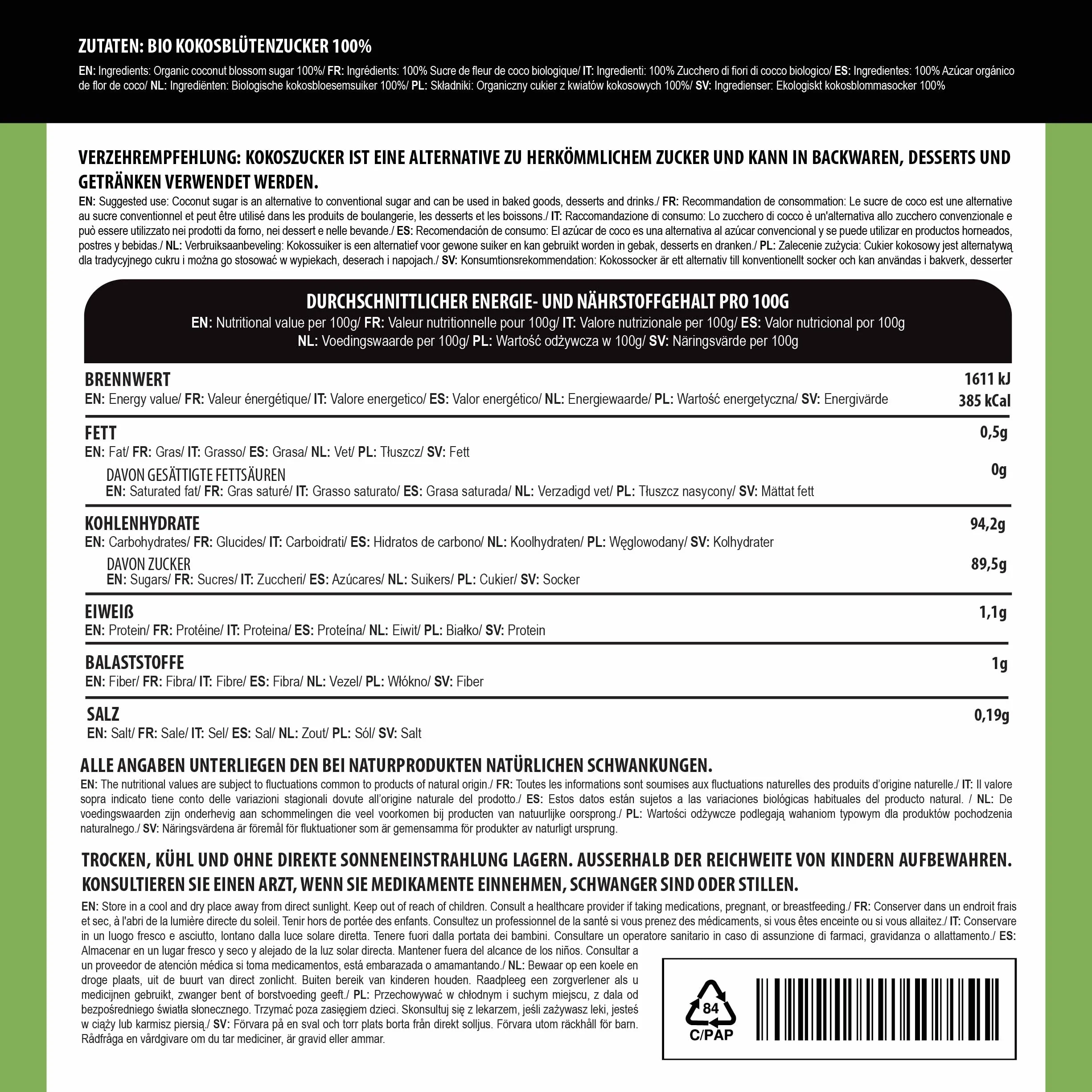 Alpi Nature Ekologiczny Nierafinowany Cukier Kokosowy 500g