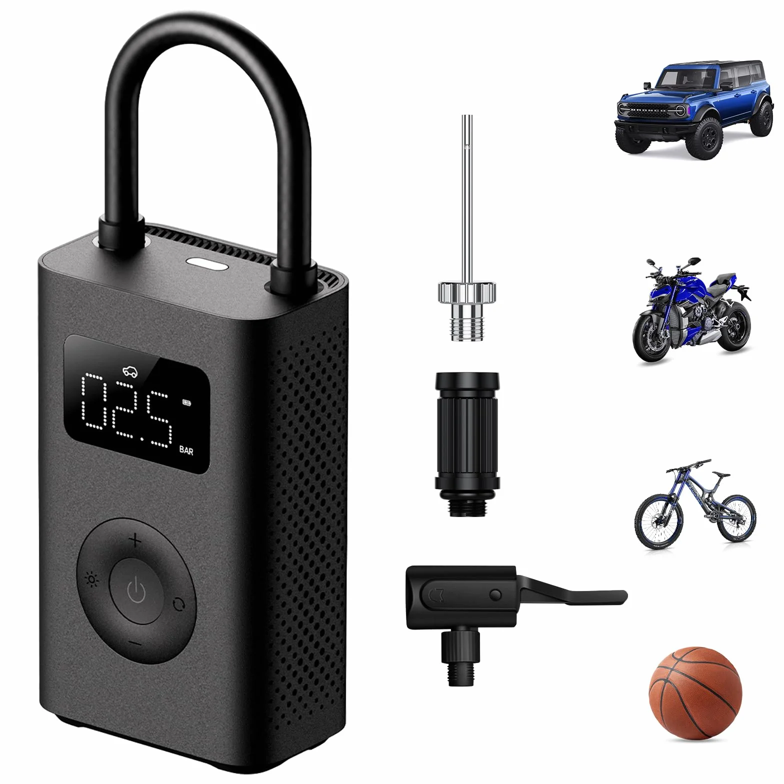 Mijia przenośna sprężarka powietrza 2, 0.2-10.3 bar 3-150 psi, przenośna elektryczna pompa powietrza z akumulatorem 2000 mAh, ładowanie USB-C, czarna
