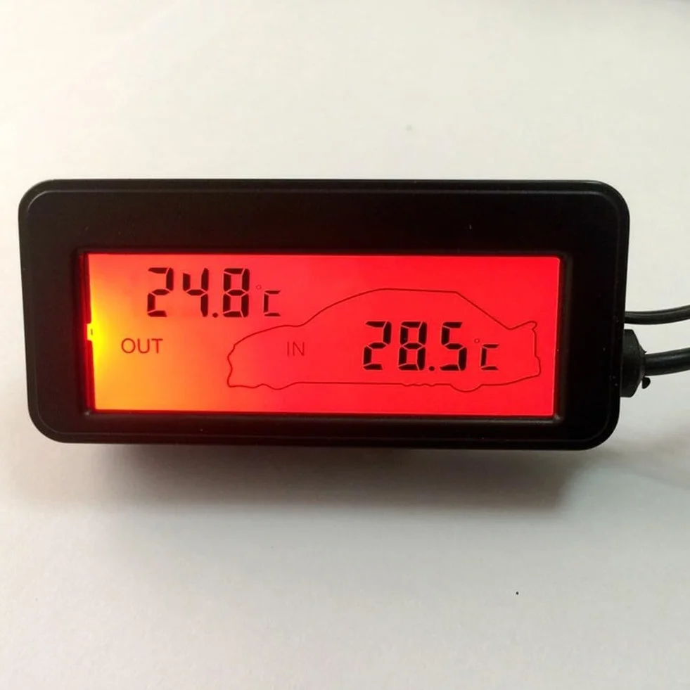 QOXEZY Termometr zewnętrzny 12 V do wnętrza samochodu, termometr samochodowy, cyfrowy wyświetlacz LCD (zielony)