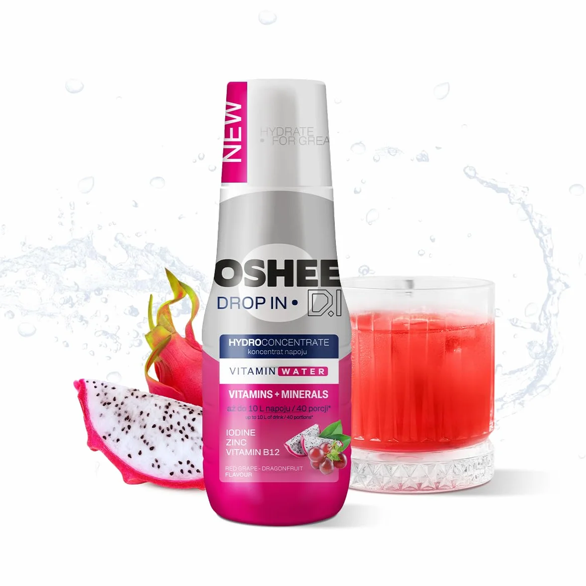 OSHEE DROP IN - Zestaw 9 x Hydrokoncentrat 500 ml - Czerwone Winogrono i Smoczy Owoc - Witaminy i Minerały - Bez Sztucznych Dodatków - Do 10 L Napoju