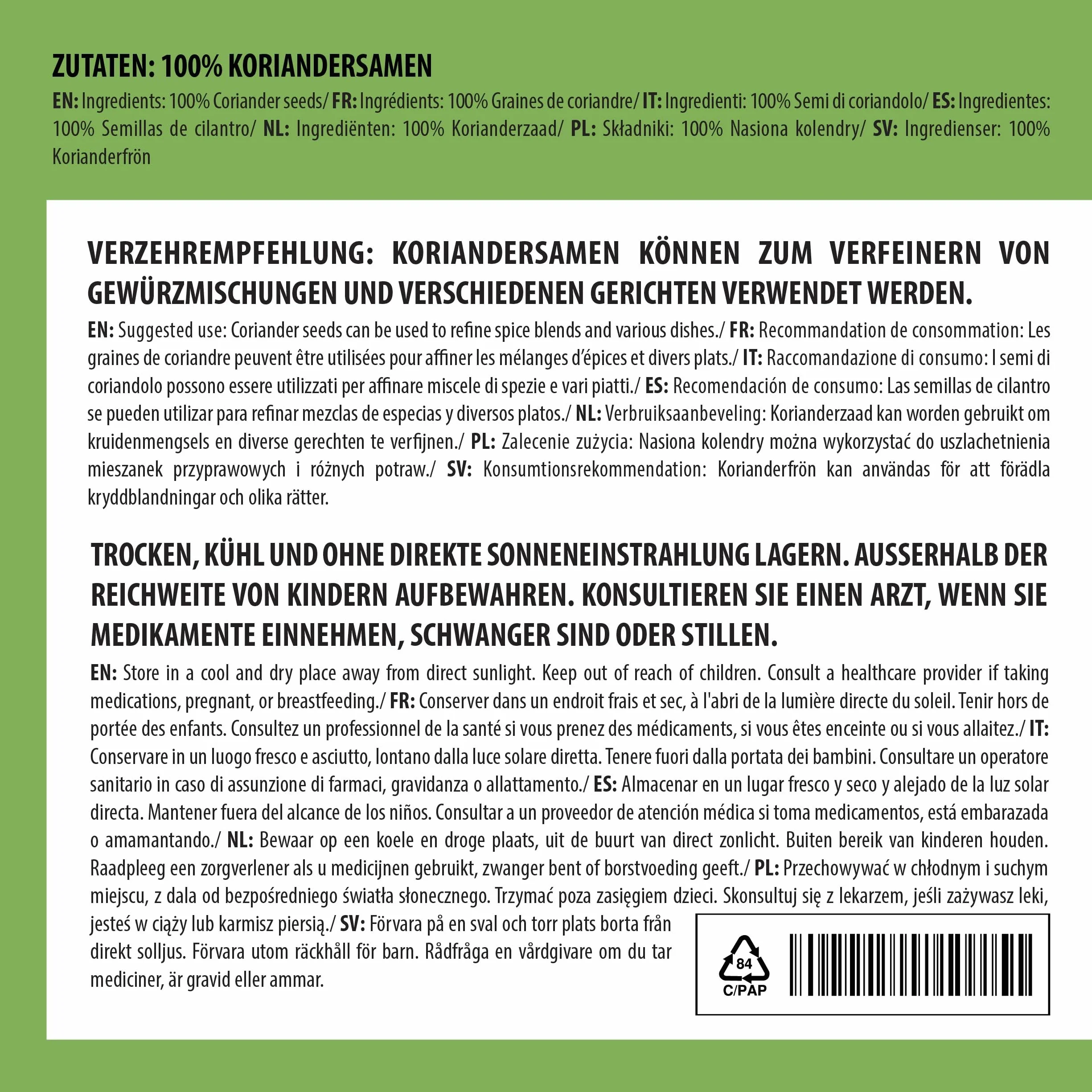 Nasiona kolendry 500 g naturalne całe wegańskie