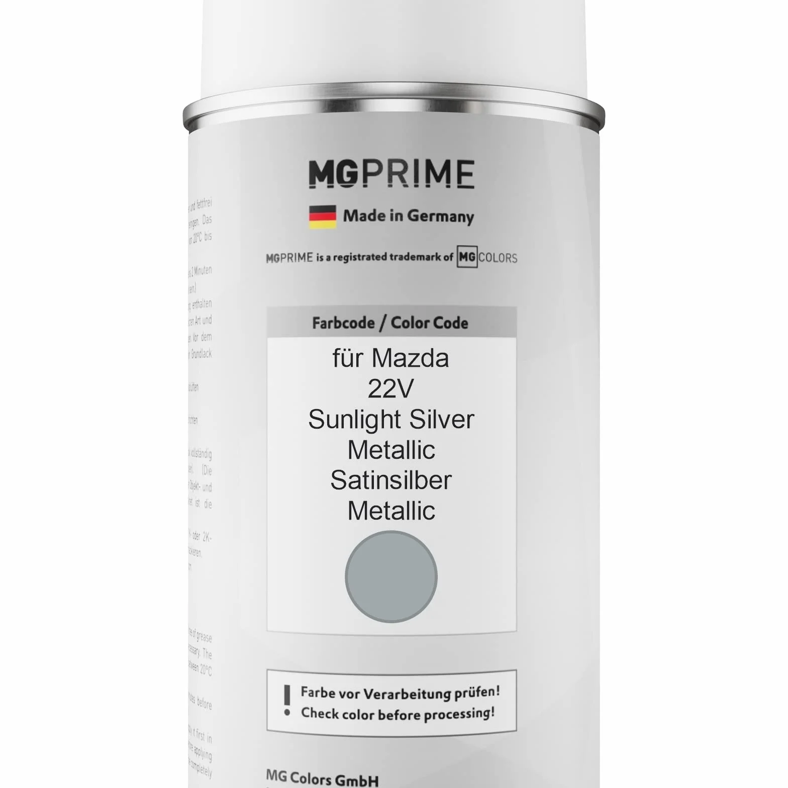 MG PRIME Lakier samochodowy Puszka z aerozolem dla Mazda 22V Sunlight Silver Metallic/Satinsilber Metallic Puszka z aerozolem bazowym 400ml