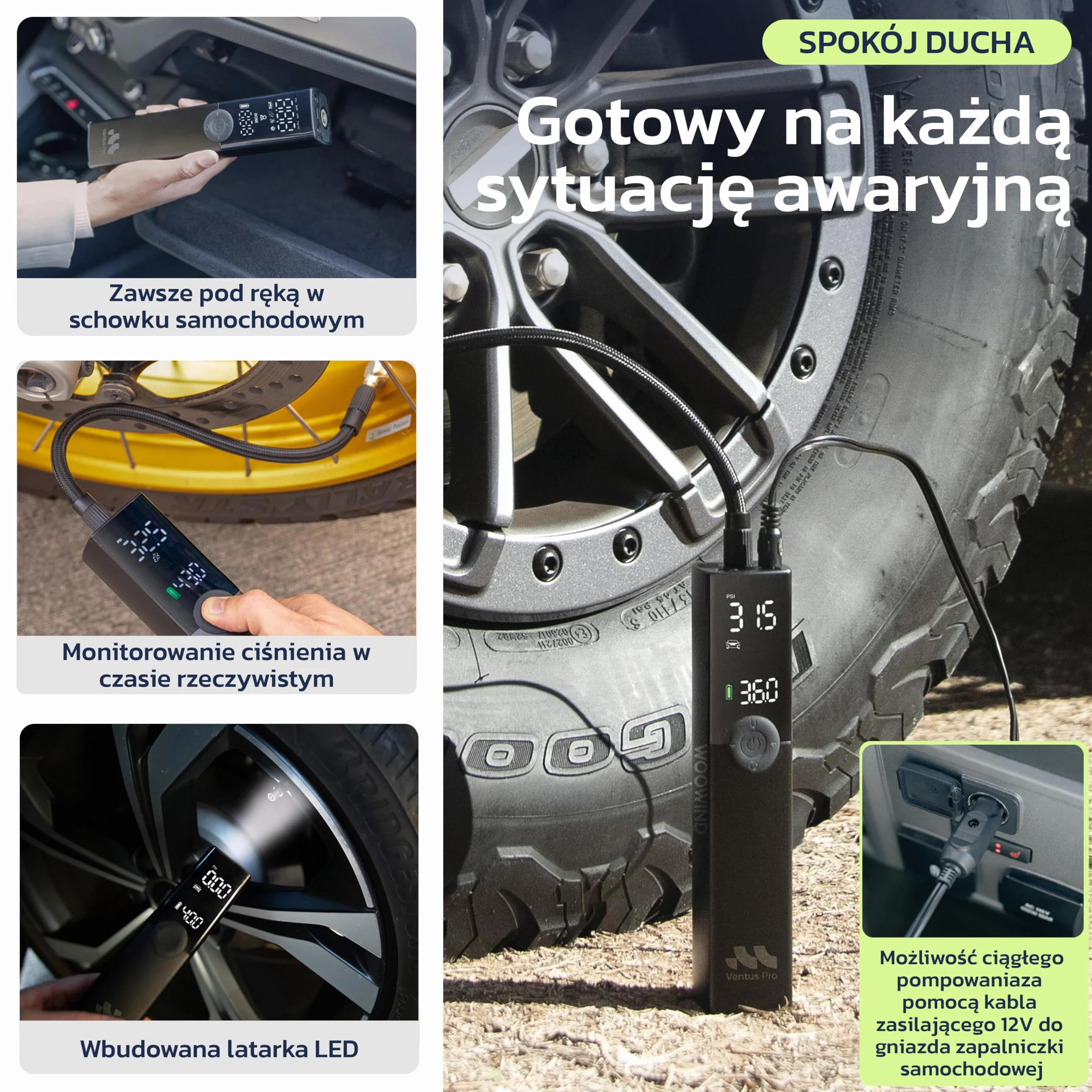 Pompa do opon 150 PSI bezprzewodowa 12 V DC automatyczne wyłączanie wyświetlacz LED
