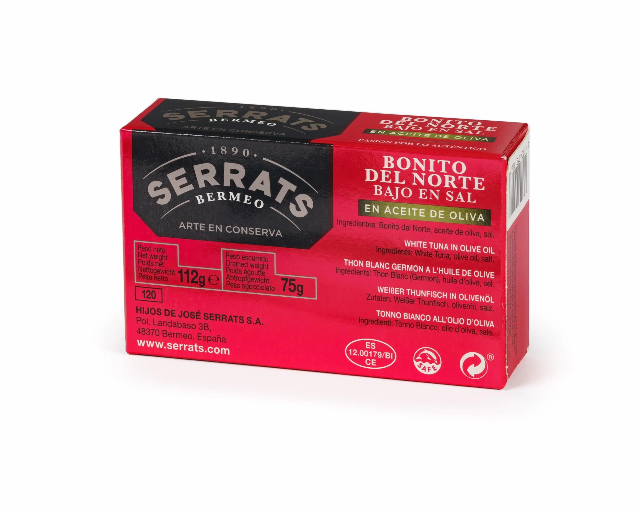 SERRATS - 12 sztuk - Tuńczyk biały germon w oliwie z oliwek o niskiej zawartości soli 112 g